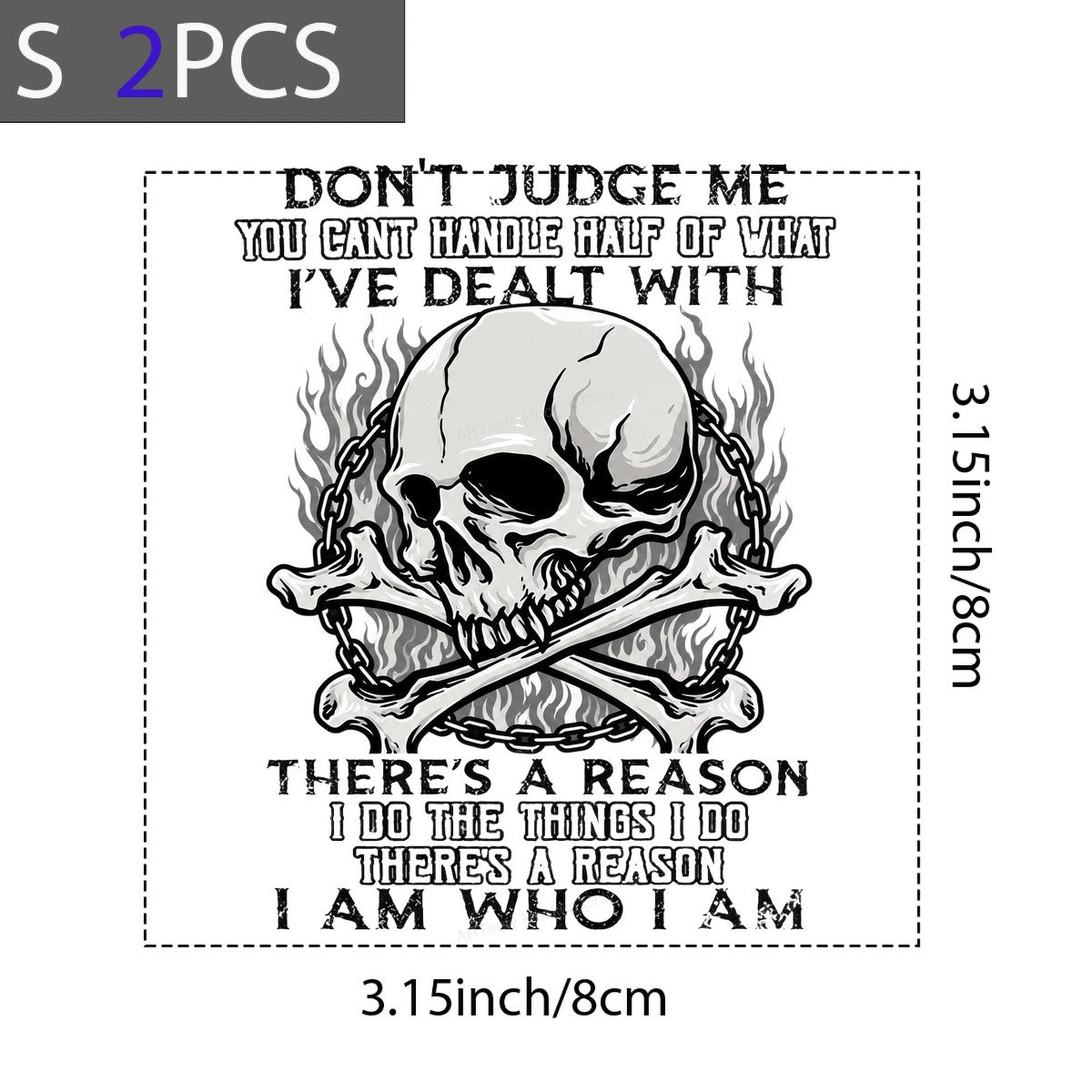 DTF Transfer Don’t Judge Me Quote Flaming Skull and Crossbones Graphic for T Shirts Hoodies and Biker Apparel - 8