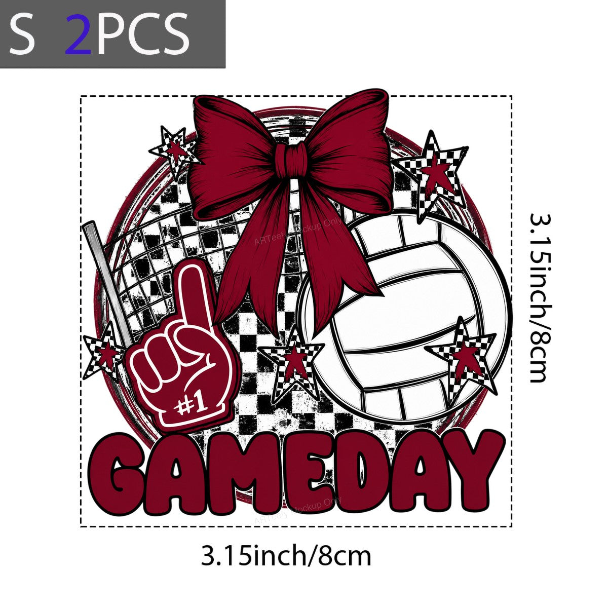 DTF Transfer Volleyball Gameday #1 Foam Finger and Bow Checkered Graphic for T Shirts Hoodies and Tote Bags - 8