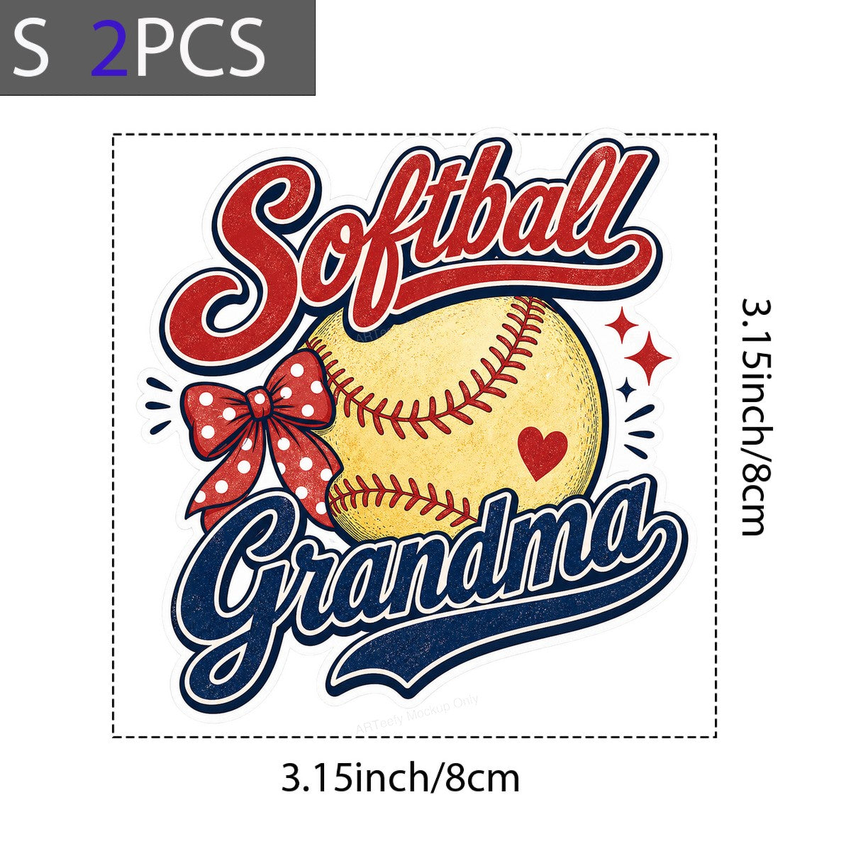 DTF Transfer Softball Grandma Heart Ball and Bow Graphic for T Shirts Hoodies and Game Day Apparel - 8