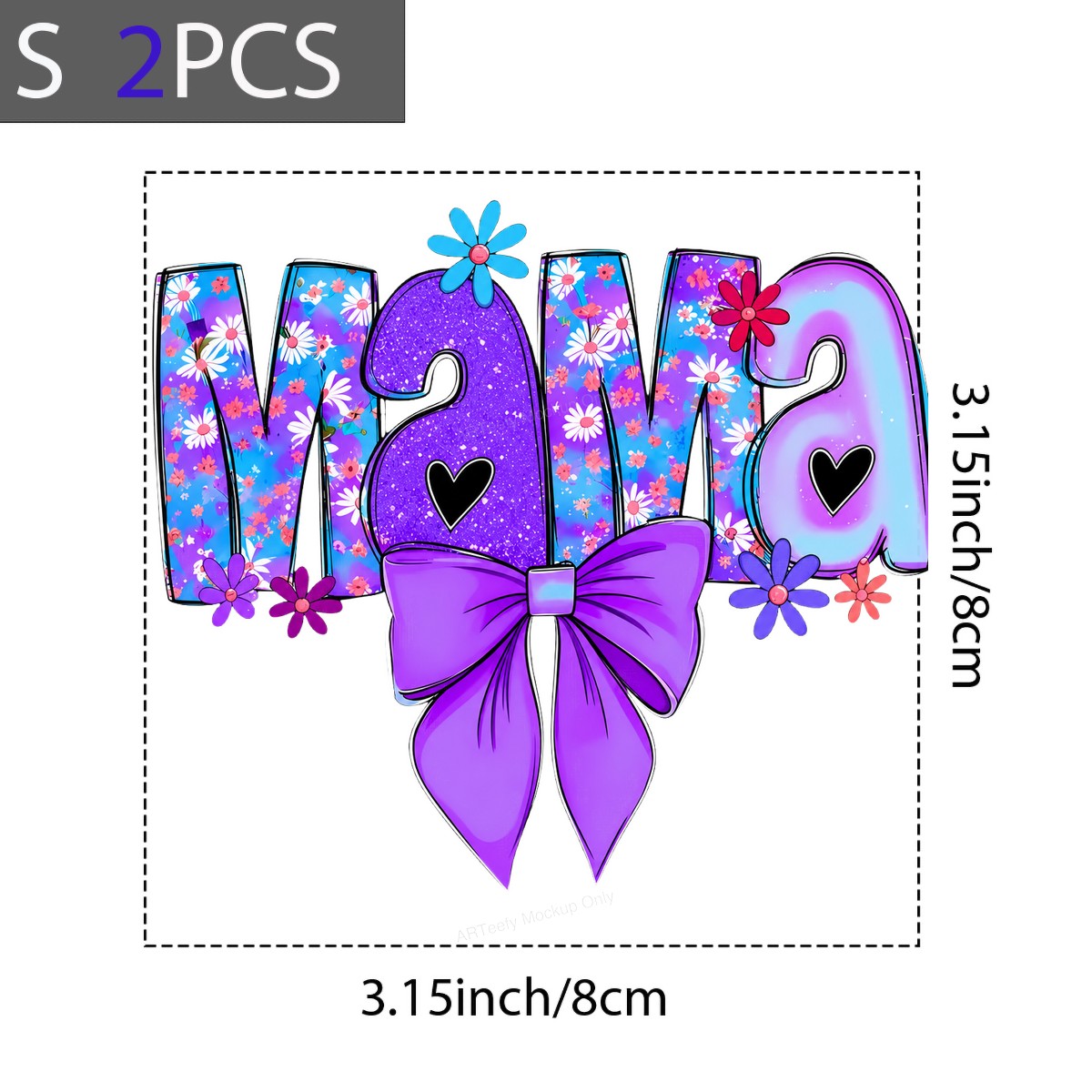 DTF Heat Transfer Mama Floral Glitter Letters with Purple Bow Graphic for T Shirts Hoodies and Tote Bags - 8