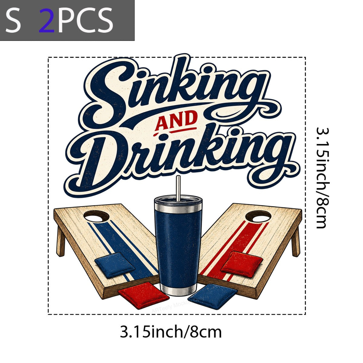 Funny Graphic Transfer Sinking and Drinking Cornhole and Tumbler Retro Style for T Shirts Hoodies and Party Apparel - 8