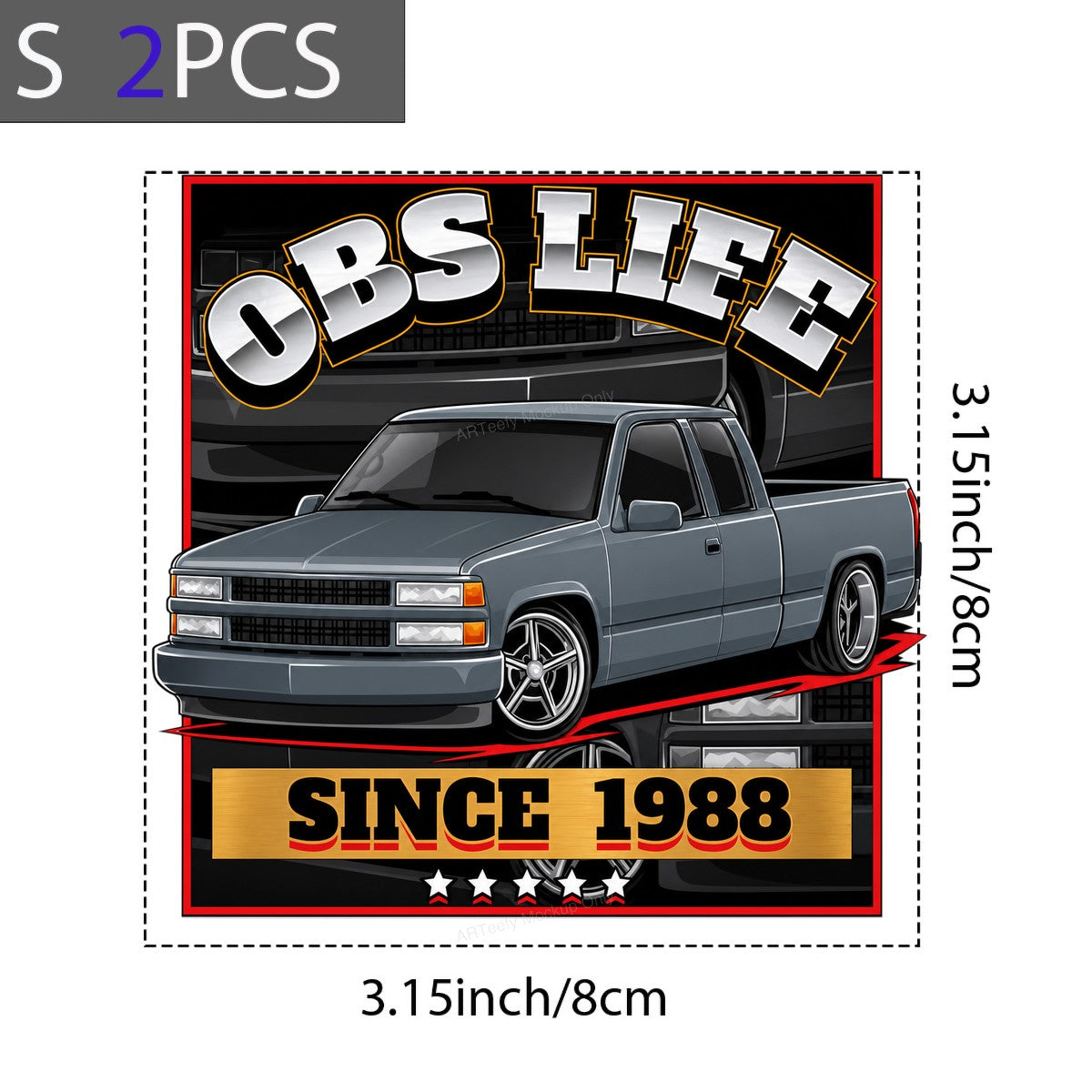 DTF Transfer OBS Life Since 1988 Pickup Truck Graphic for T Shirts Hoodies and Garage Apparel - 8