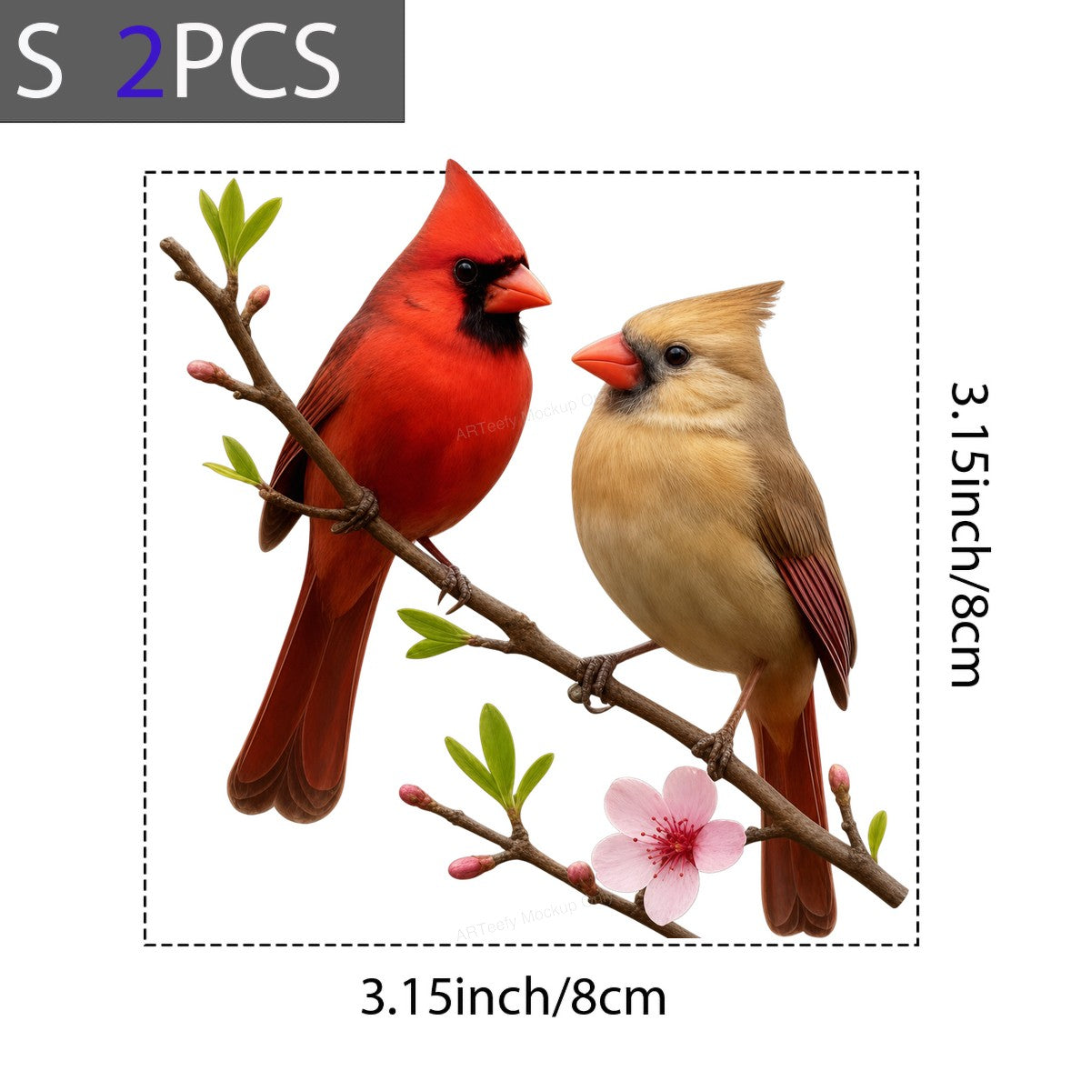 DTF Heat Transfer Red and Yellow Cardinals on Blossom Branch Realistic Bird Art for T Shirts Hoodies and Tote Bags - 8