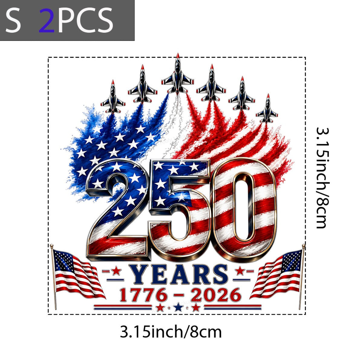 DTF Heat Transfer USA 250 Years 1776 2026 Patriotic Flag and Jets Graphic for T Shirts Hoodies and Tote Bags - 8