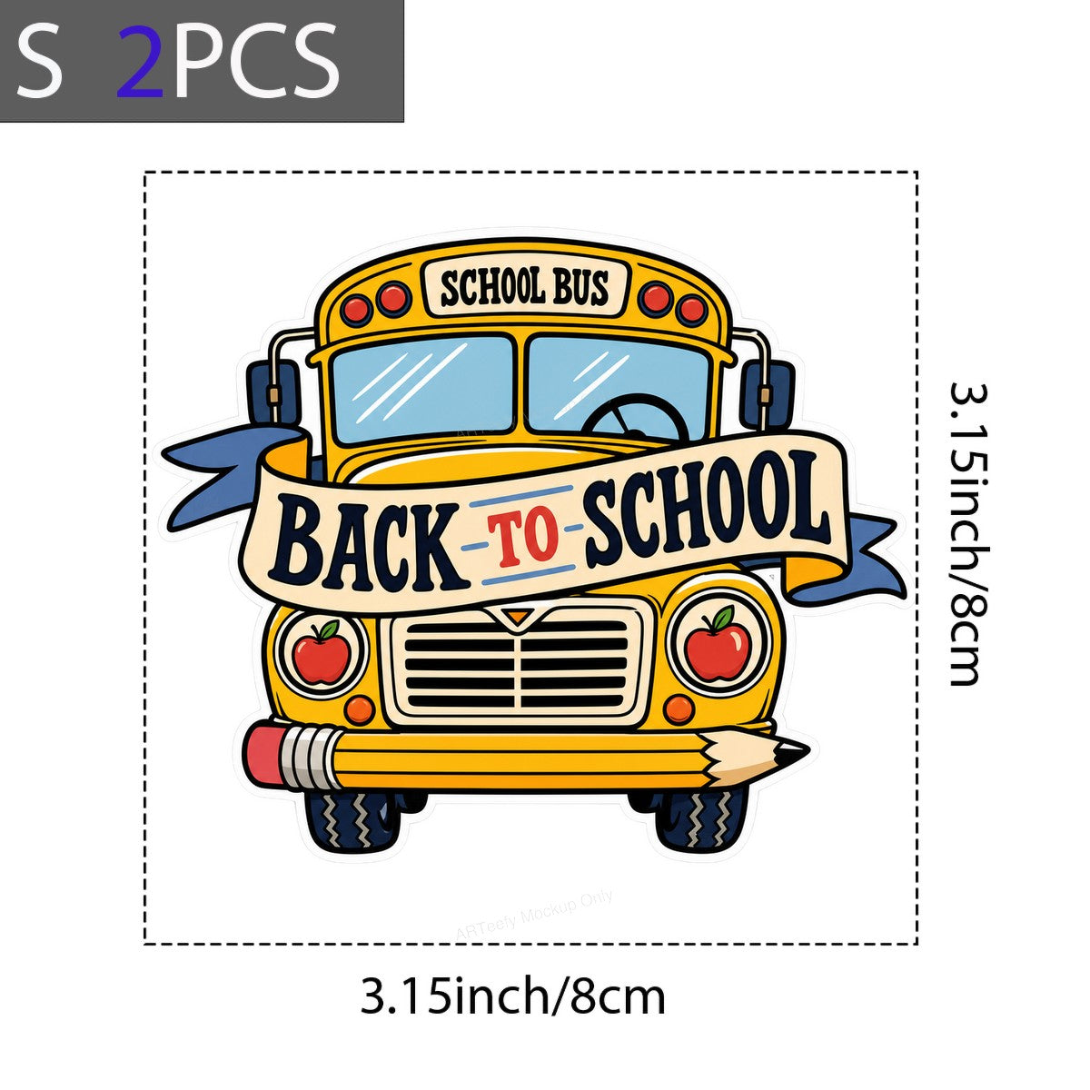 DTF Transfer Back To School Yellow School Bus with Pencil and Apples Graphic for T Shirts Hoodies and Tote Bags - 8