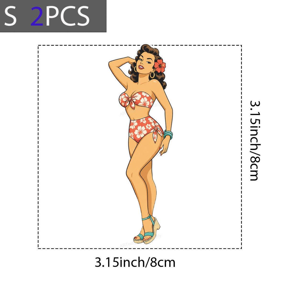 DTF Transfer Retro Pin Up Woman in Floral Bikini Graphic for T Shirts Hoodies and Beachwear - 8