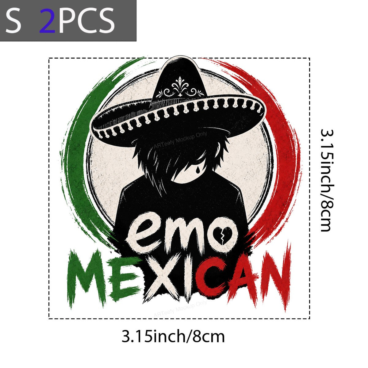 DTF Heat Transfer Emo Mexican Sombrero Character with Grunge Flag Circle for T Shirts Hoodies and Gifts - 8