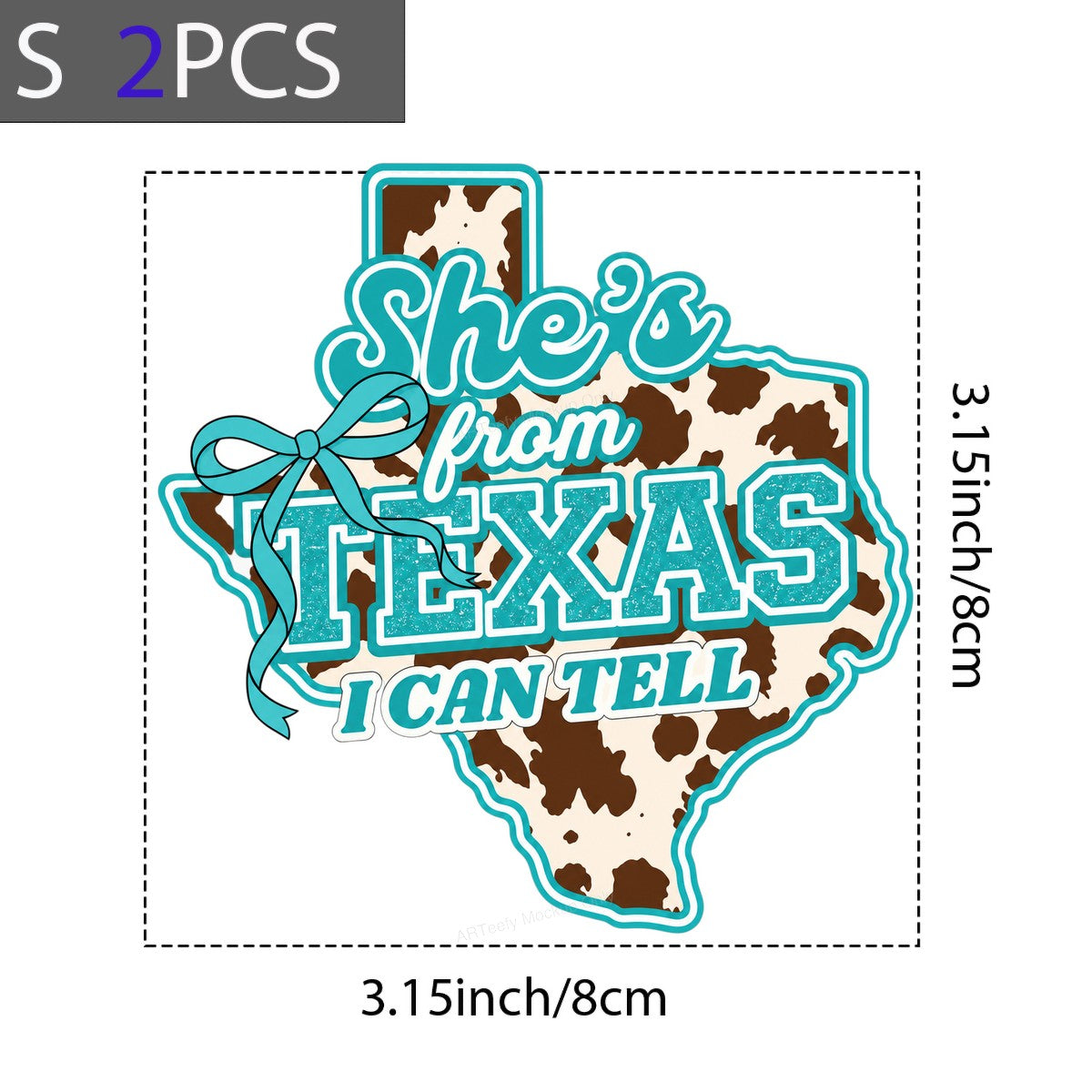 DTF Heat Transfer She’s From Texas Quote Cow Print State Outline with Bow Graphic for T Shirts Hoodies and Tote Bags - 8