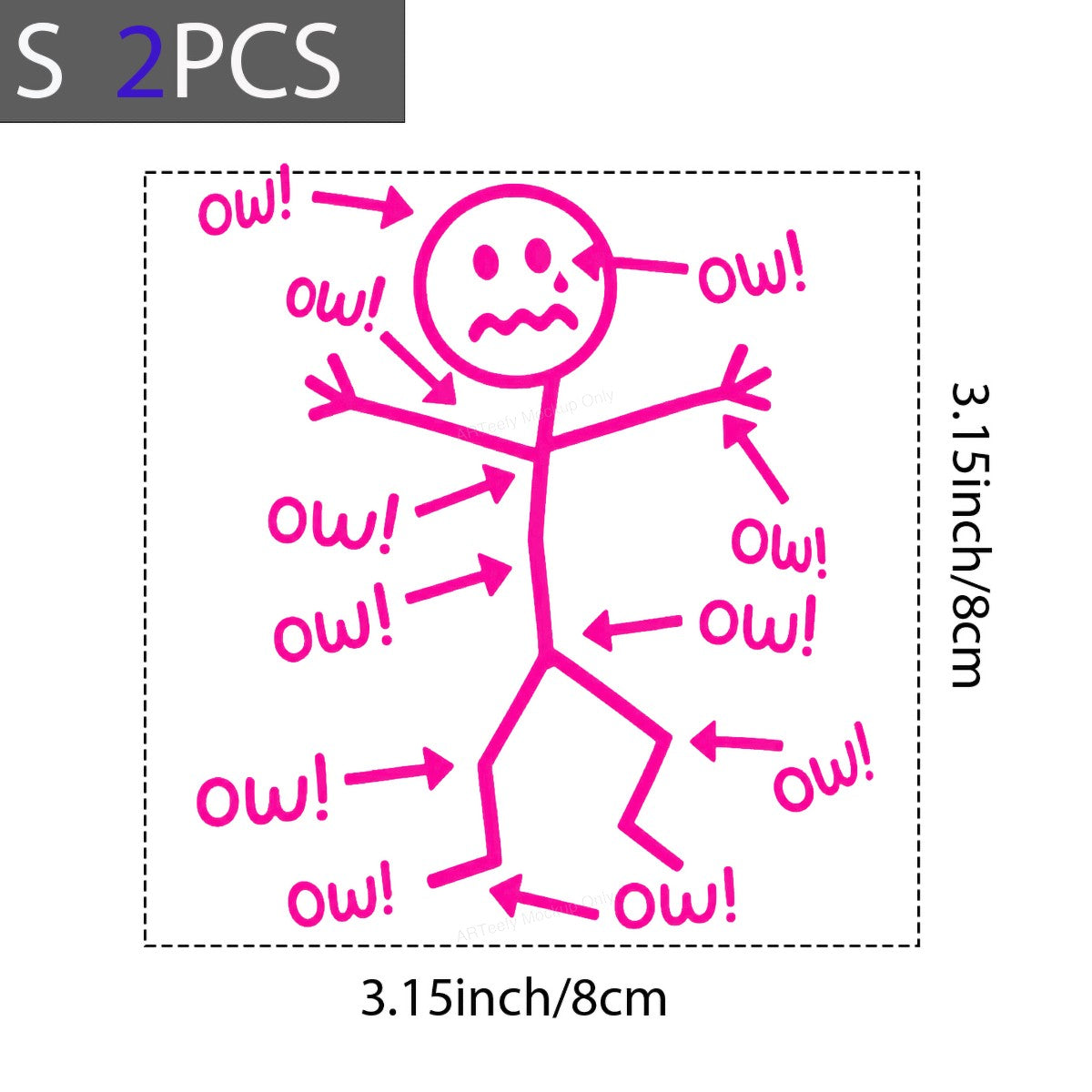 Funny Graphic Transfer Pink Stick Figure “Ow” Pain Diagram Cartoon for T Shirts Hoodies and Casual Wear - 8