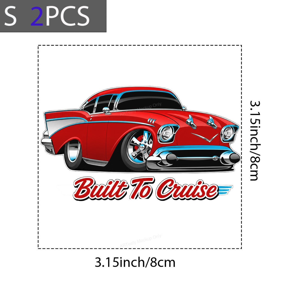 DTF Transfer Built To Cruise Red Classic Car Cartoon Graphic for T Shirts Hoodies and Tote Bags - 8