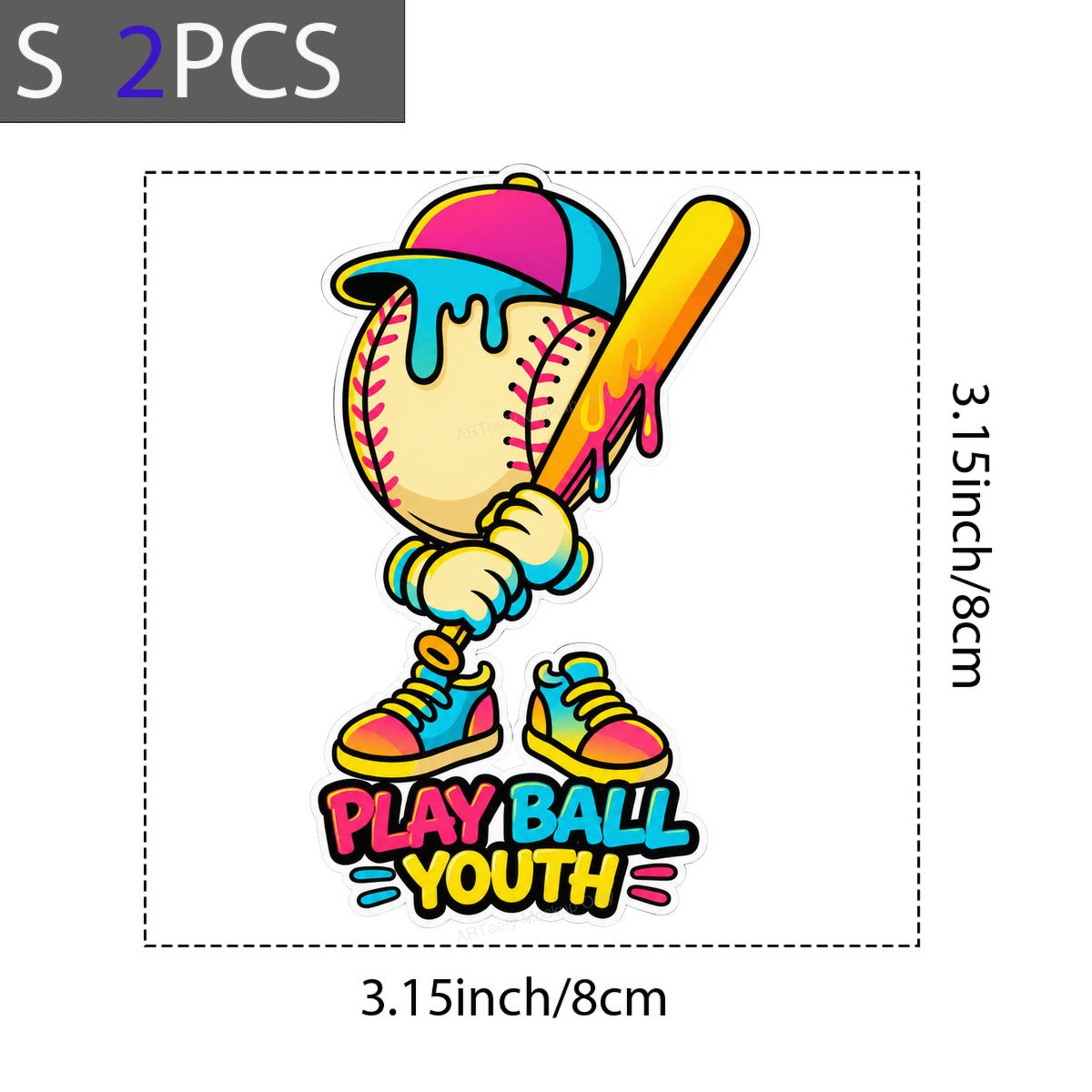DTF Heat Transfer Play Ball Youth Baseball Character Neon Cartoon Graphic for T Shirts Hoodies and Team Apparel - 8