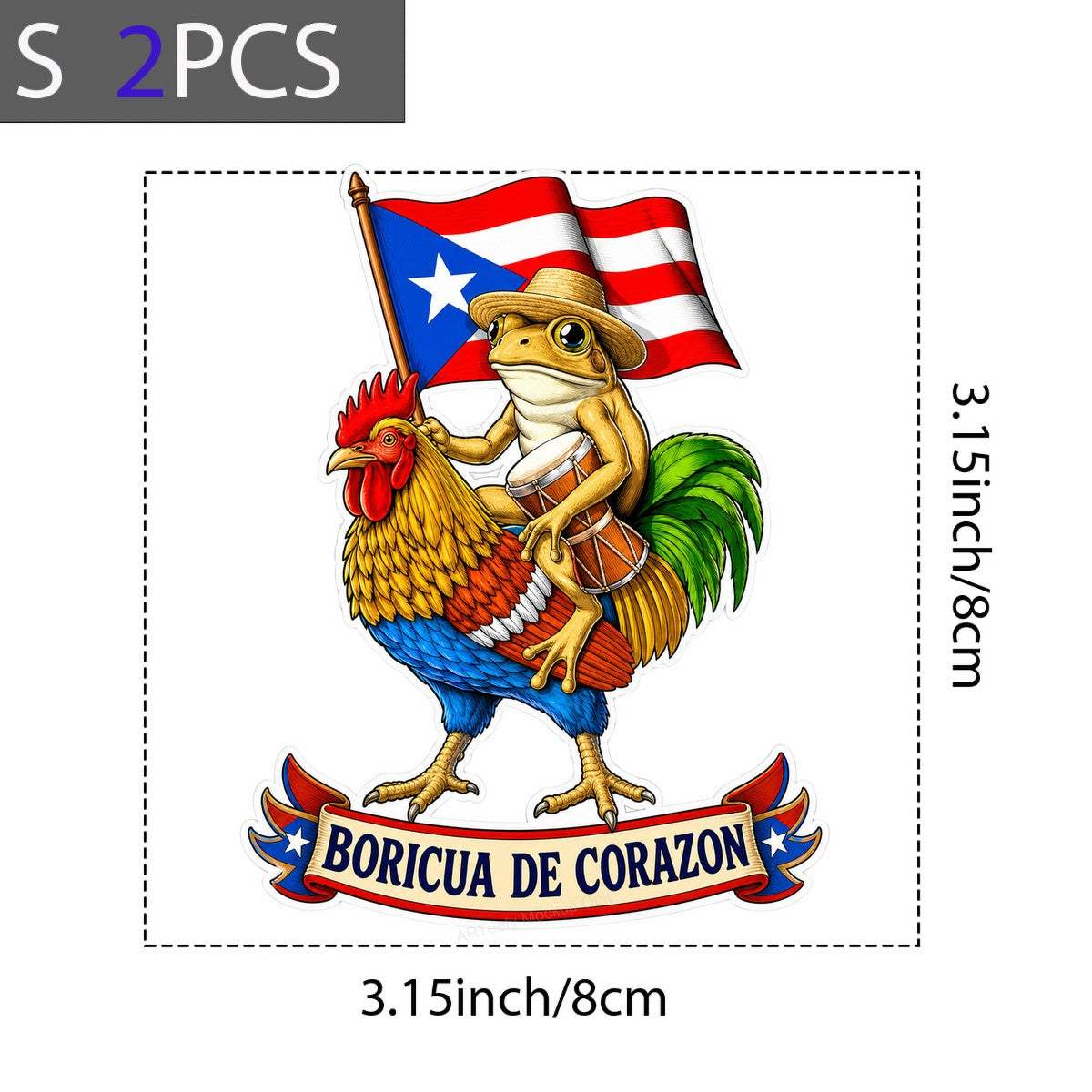 DTF Heat Transfer Boricua De Corazon Coqui Frog on Rooster Puerto Rican Flag Graphic for T Shirts Hoodies and Tote Bags - 8