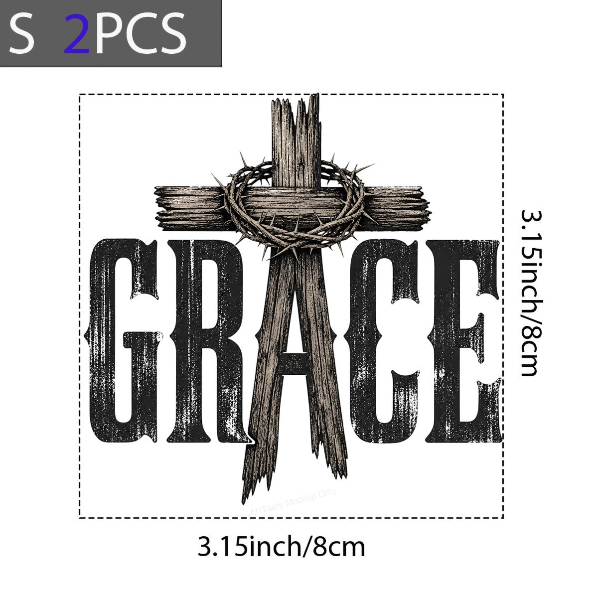 Christian Heat Transfer GRACE Wooden Cross with Crown of Thorns Rustic Graphic for T Shirts Hoodies and Tote Bags - 8