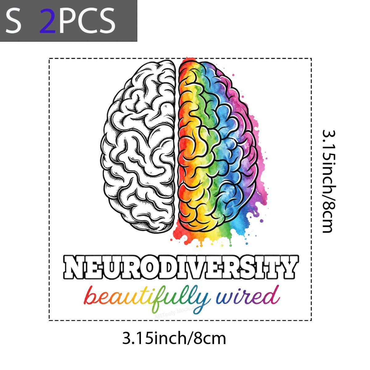 DTF Transfer Neurodiversity Beautifully Wired Rainbow Brain Graphic for T Shirts Hoodies and Tote Bags - 8