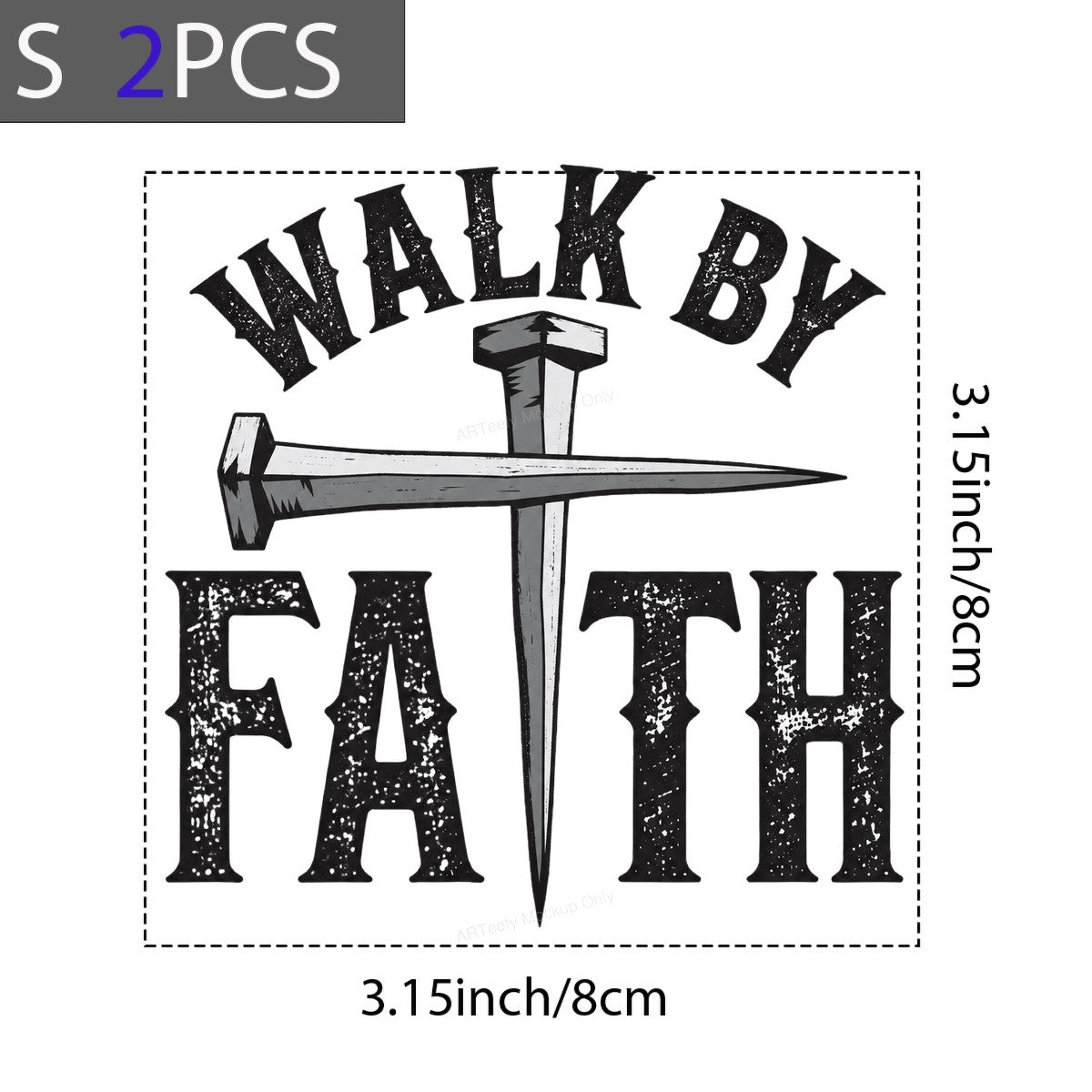 Christian Heat Transfer Walk By Faith Nail Cross Graphic for T Shirts Hoodies and Tote Bags - 8