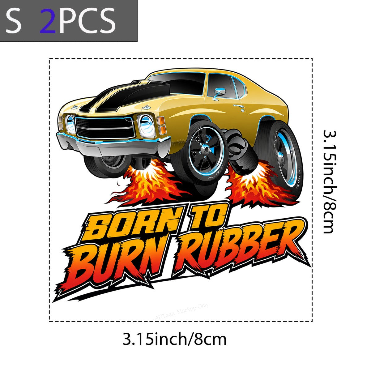 DTF Transfer Born To Burn Rubber Muscle Car Flames Graphic for T Shirts Hoodies and Racing Apparel - 8