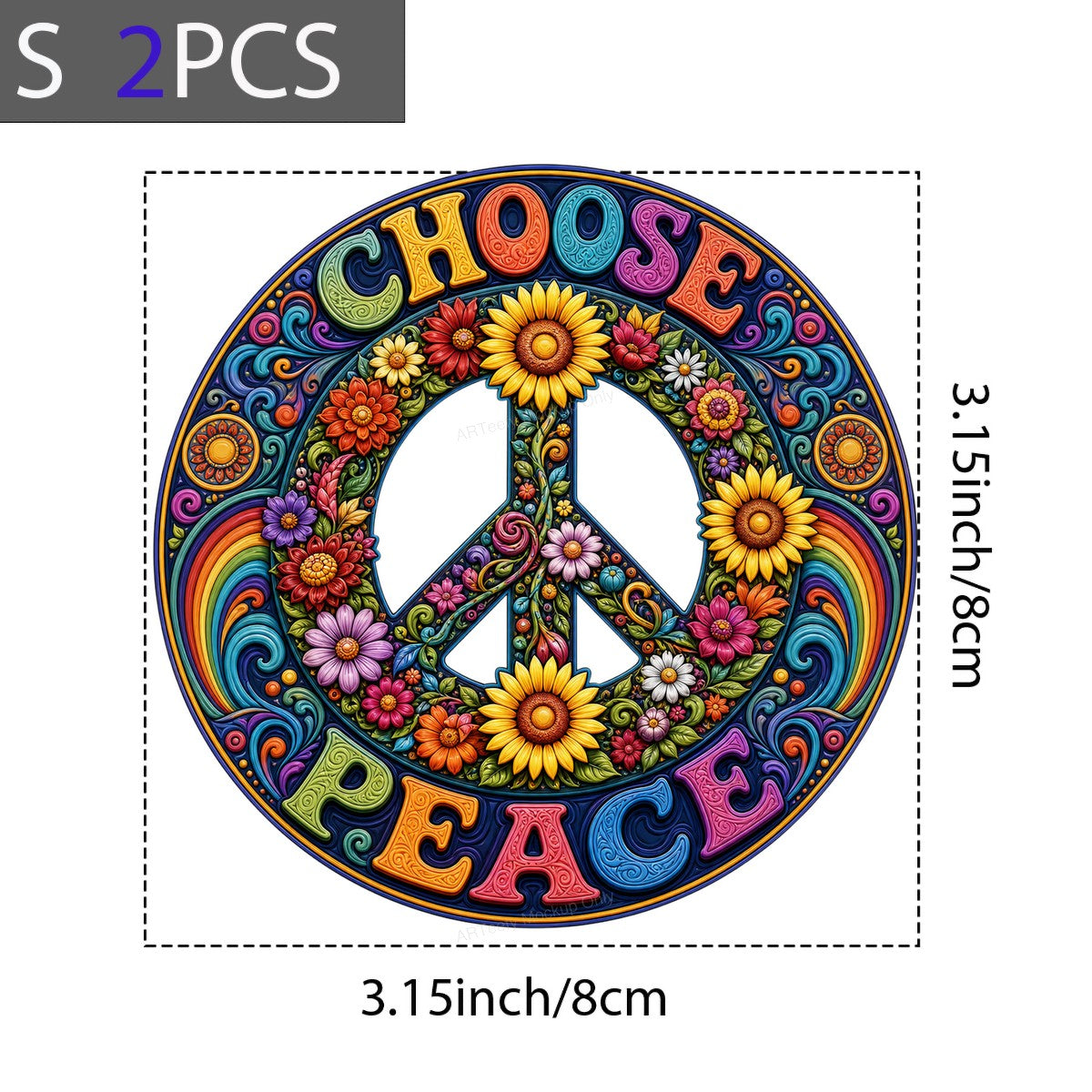 DTF Transfer Choose Peace Floral Rainbow Hippie Peace Sign Graphic for T Shirts Hoodies and Tote Bags - 8