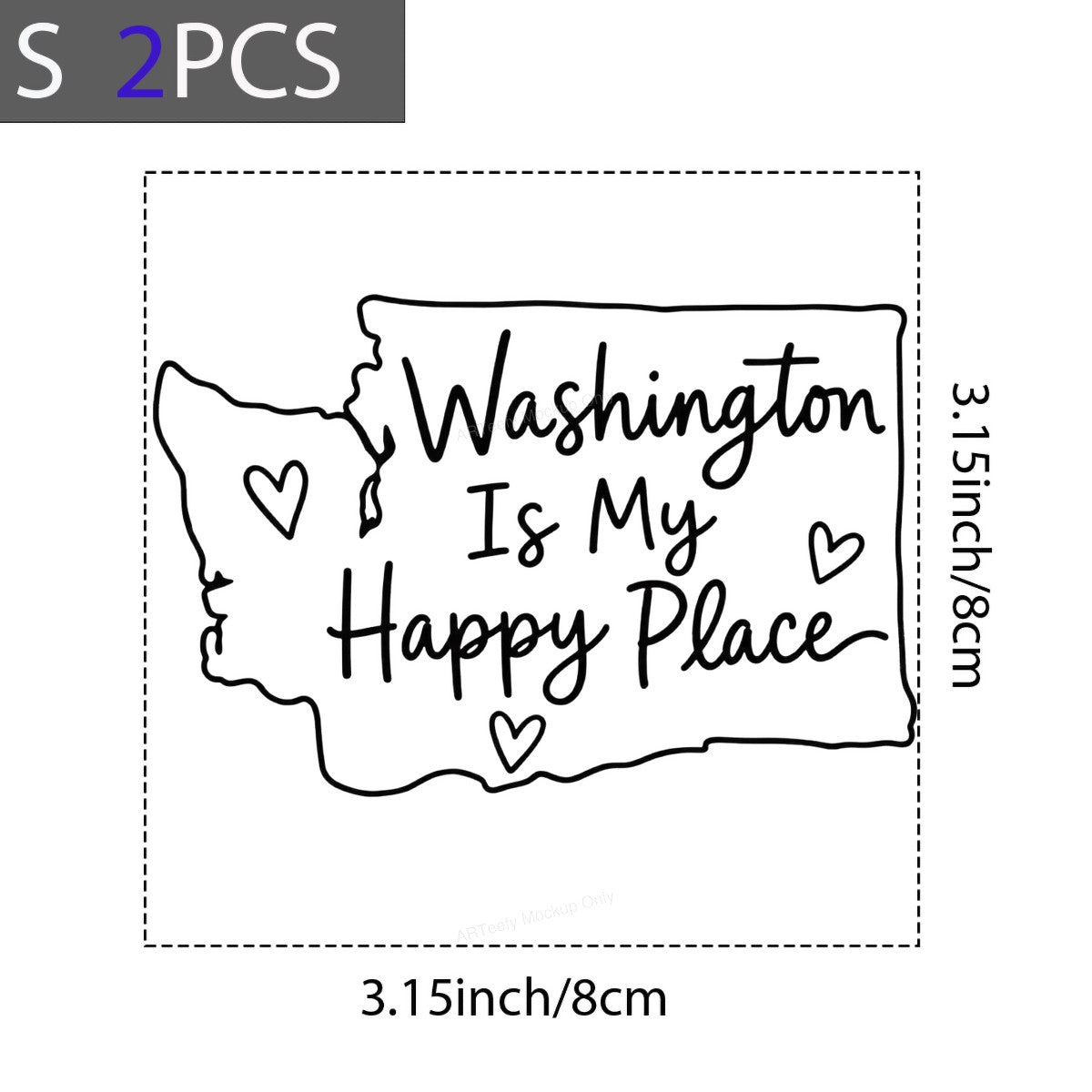 DTF Transfer Washington Is My Happy Place State Outline Heart Graphic for T Shirts Hoodies and Tote Bags - 8