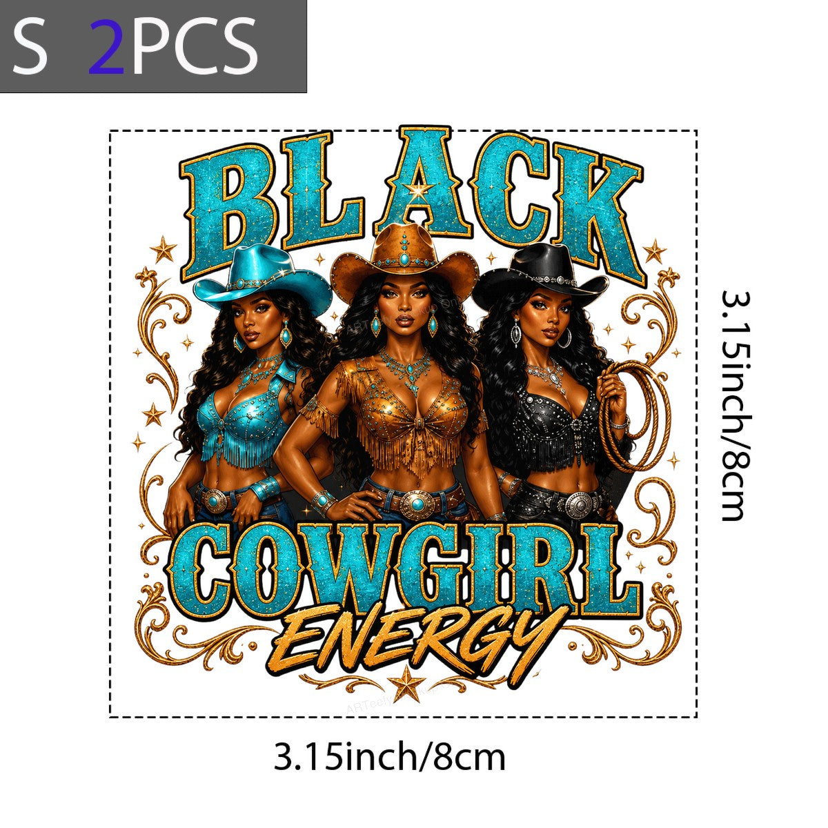 Western Heat Transfer Black Cowgirl Energy Trio Graphic for T Shirts Hoodies and Tote Bags - 8