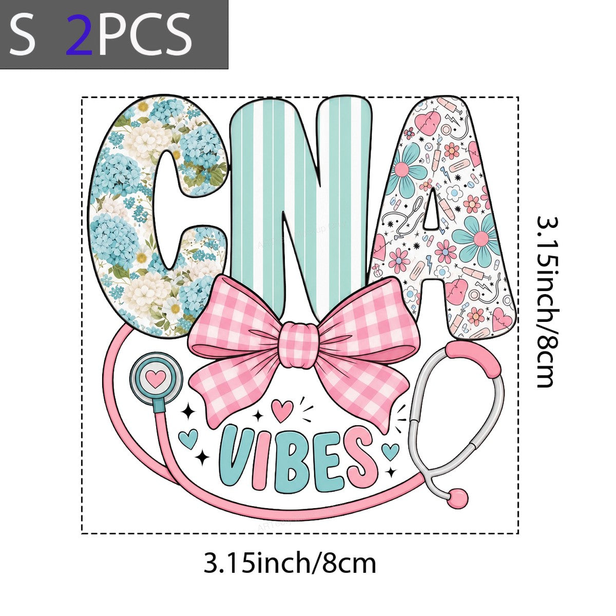 DTF Heat Transfer CNA Vibes Floral Stripe Stethoscope Graphic for T Shirts Hoodies and Nurse Gifts - 8