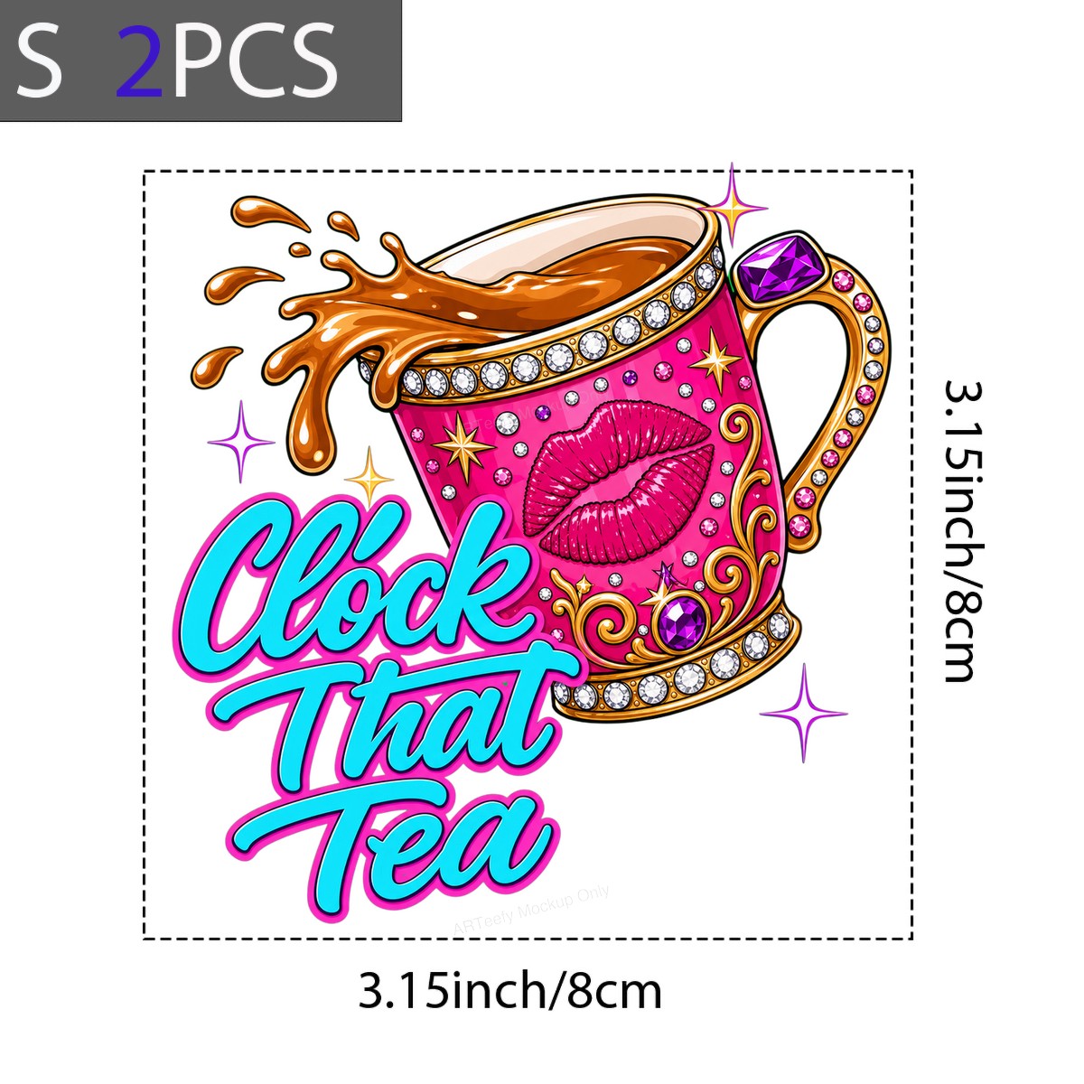 Funny Graphic Transfer Clock That Tea Pink Glam Mug with Lips Design for T Shirts Hoodies and Tote Bags - 8