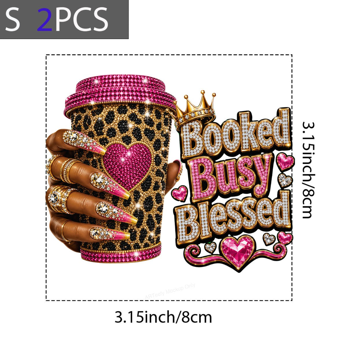 DTF Transfer Booked Busy Blessed Leopard Coffee Cup Bling Graphic for T Shirts Hoodies and Tote Bags - 8