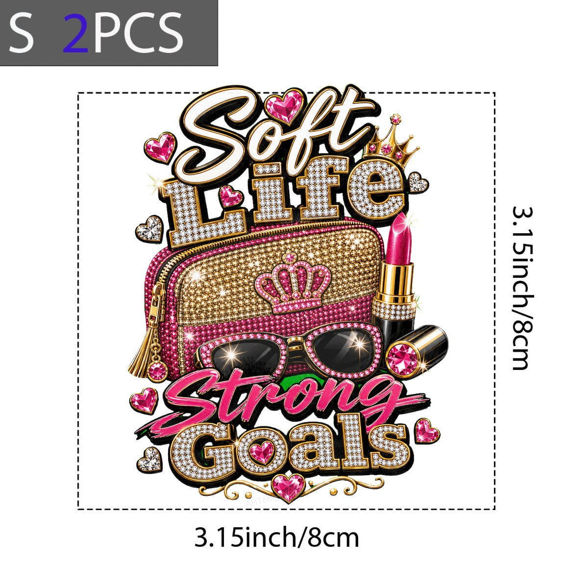 DTF Heat Transfer Soft Life Strong Goals Pink Rhinestone Purse and Lipstick Graphic for T Shirts Hoodies and Tote Bags - 8
