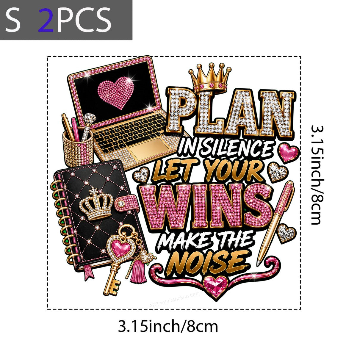 DTF Heat Transfer Plan In Silence Let Your Wins Make The Noise Pink Rhinestone Laptop and Planner Graphic for T Shirts Hoodies and Tote Bags - 8