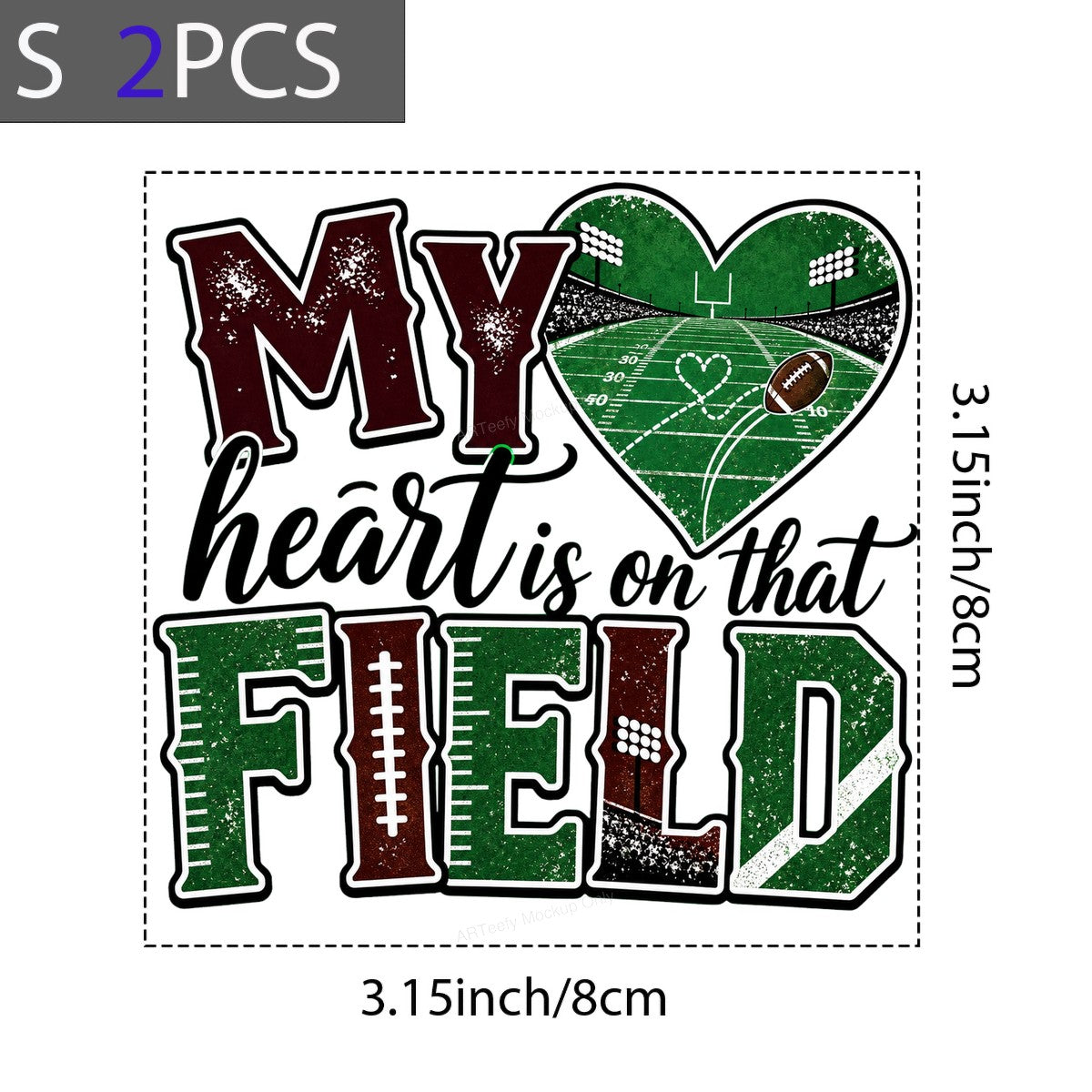 DTF Heat Transfer My Heart Is On That Field Football Heart Stadium Graphic for T Shirts Hoodies and Game Day Apparel - 8