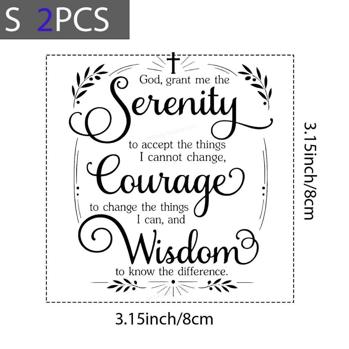Christian Heat Transfer Serenity Courage Wisdom Prayer Script Graphic for T Shirts Hoodies and Tote Bags - 8