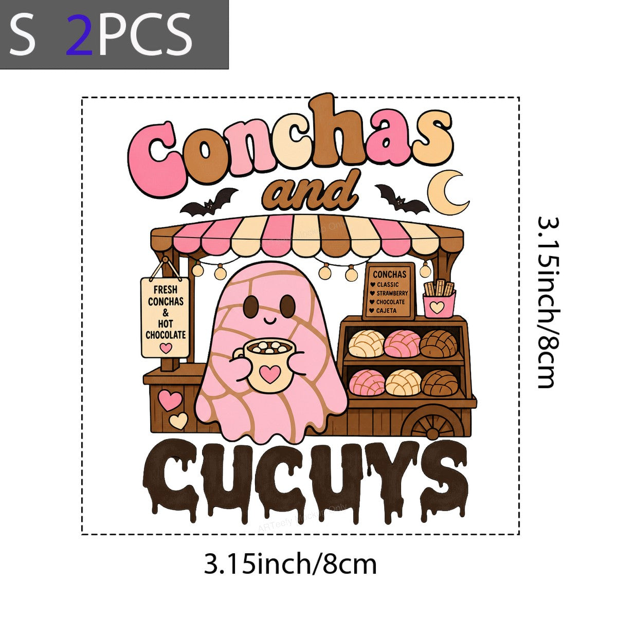 Funny Graphic Transfer Conchas and Cucuy Bakery Ghost Cartoon Design for T Shirts Hoodies and Tote Bags - 8