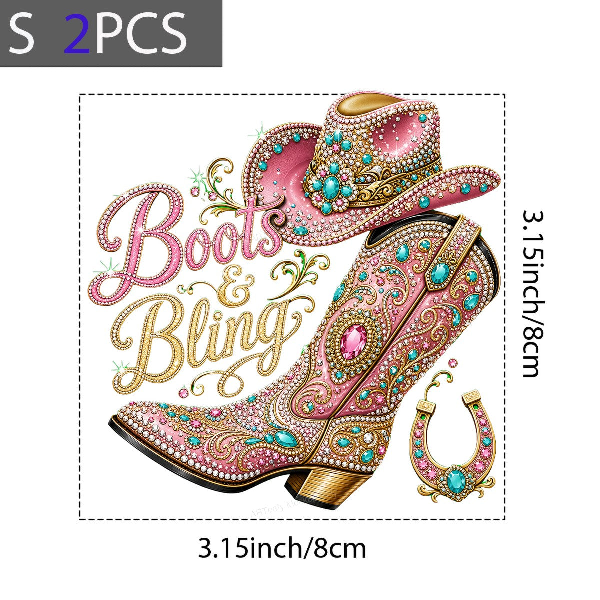 Western Heat Transfer Boots and Bling Pink Rhinestone Cowgirl Boot and Hat Graphic for T Shirts Hoodies and Tote Bags - 8