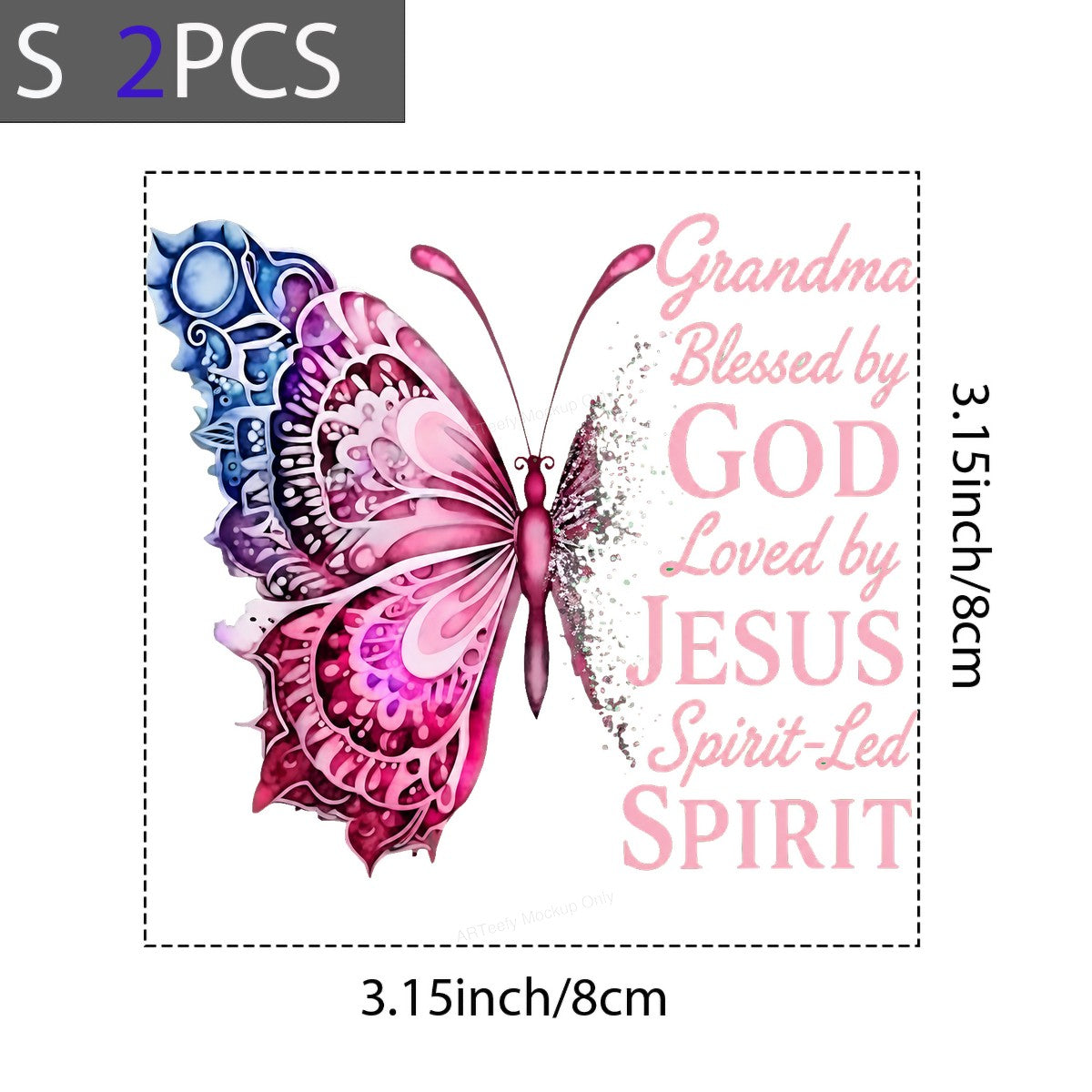 Christian Heat Transfer Grandma Blessed by God Loved by Jesus Butterfly Graphic for T Shirts Hoodies and Gifts - 8