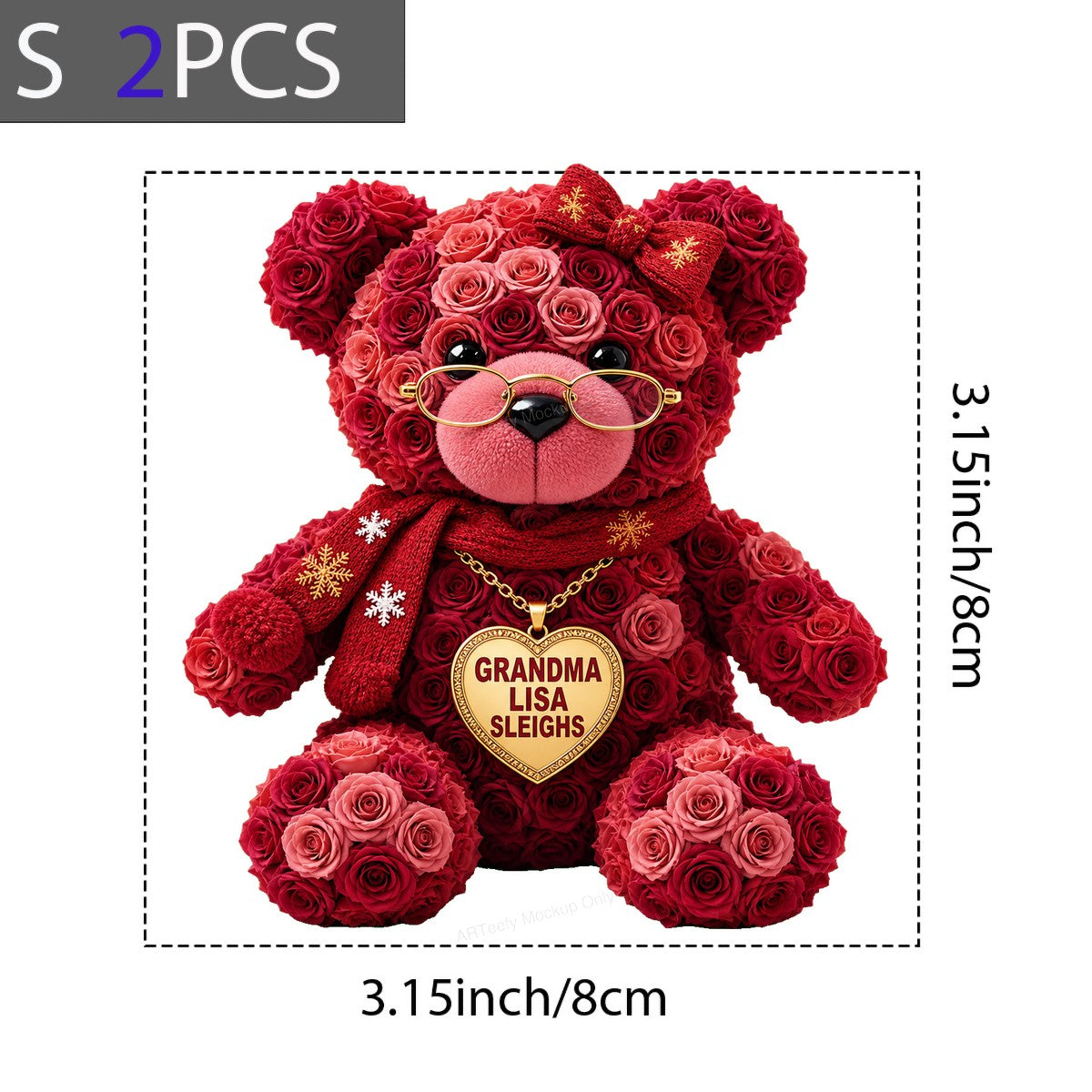 DTF Heat Transfer Grandma Christmas Rose Teddy Bear Graphic for T Shirts Hoodies and Gifts - 8