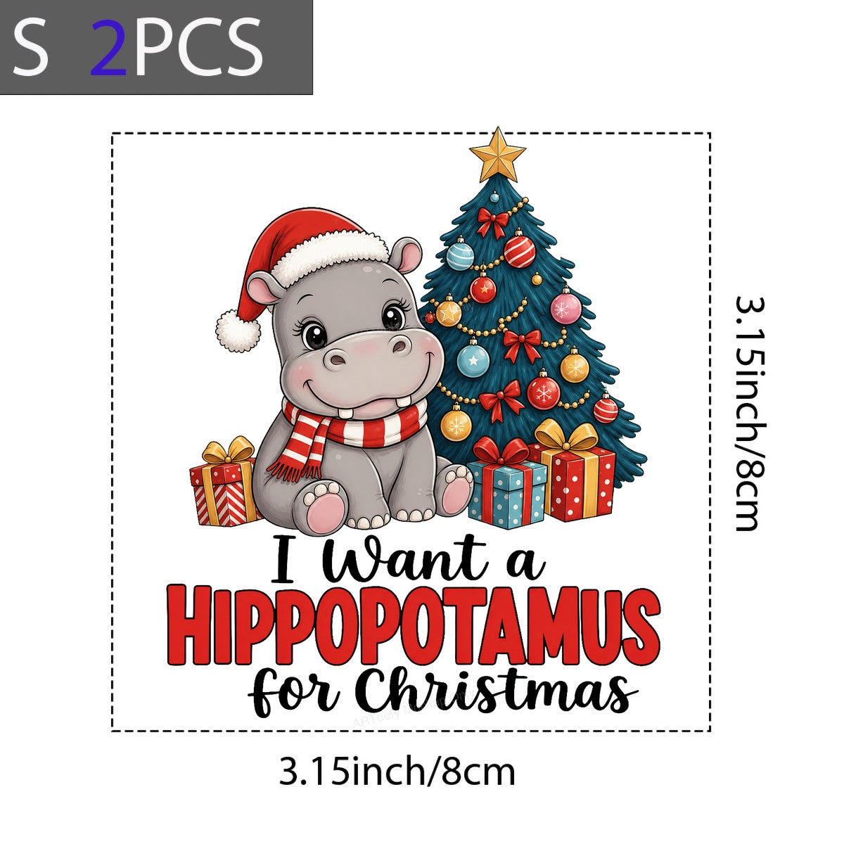 DTF Transfer I Want a Hippopotamus for Christmas Santa Hippo and Tree Graphic for Holiday Shirts and Gifts - 8