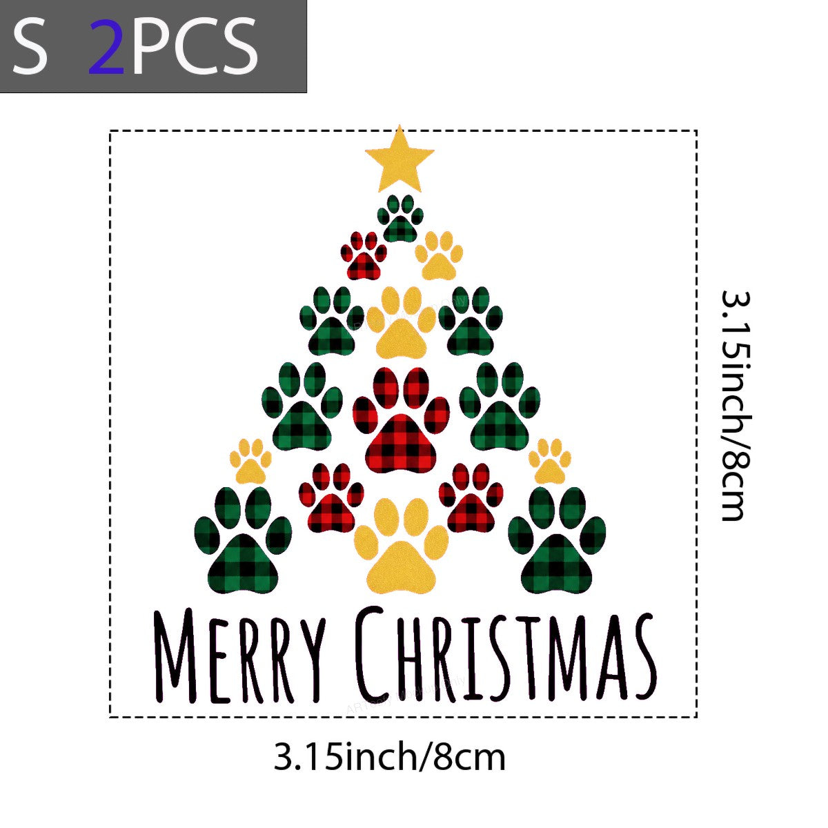 DTF Transfer Merry Christmas Dog Paw Tree Buffalo Plaid Graphic for Holiday Shirts and Pet Lover Apparel - 8