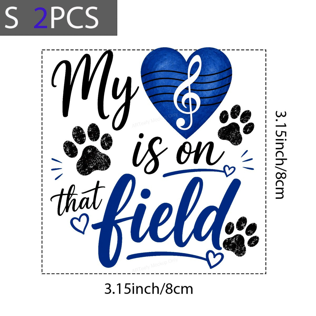 DTF Transfer My Heart Is On That Field Blue Heart Paw Print Music Note Graphic for T Shirts Hoodies and Game Day Apparel - 8