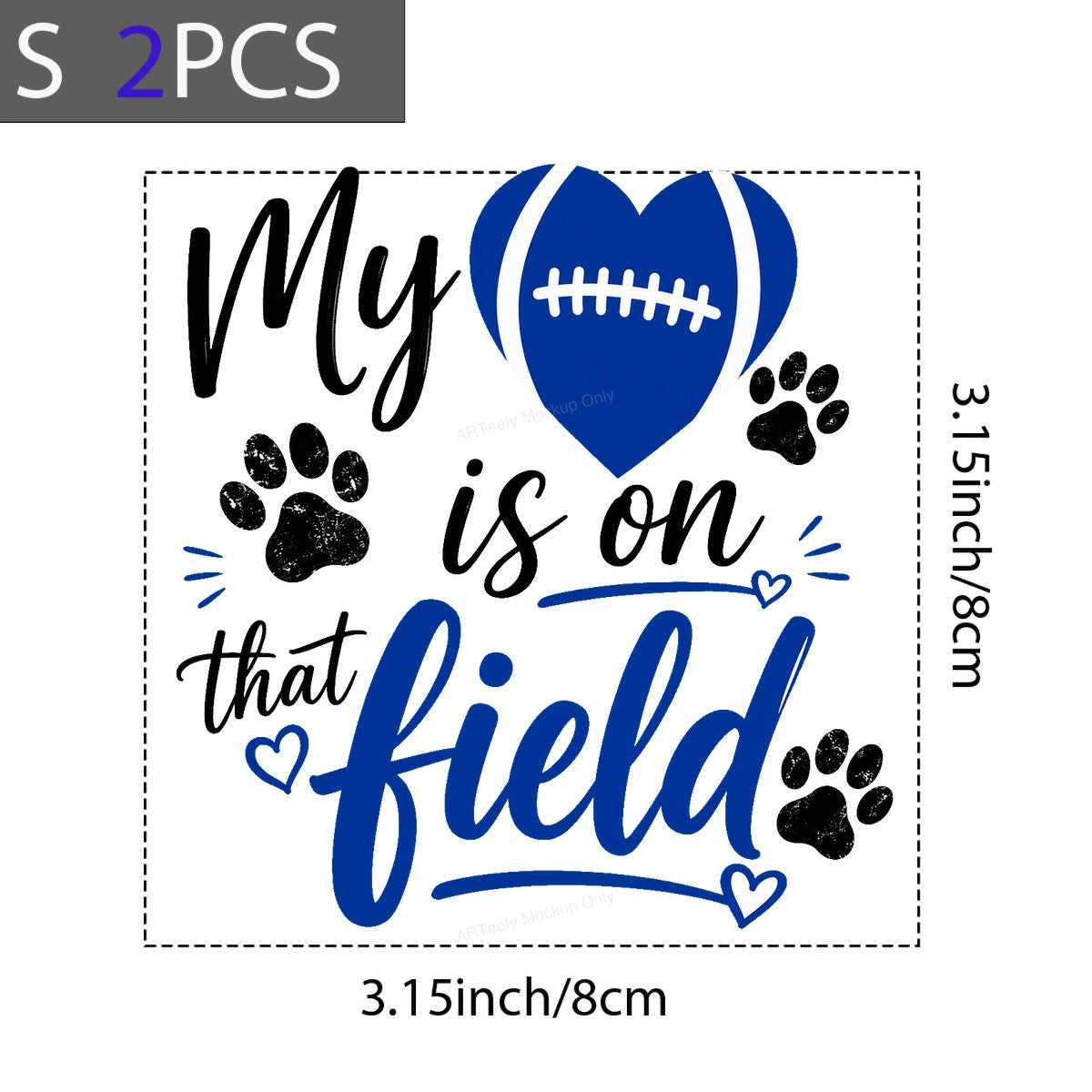 DTF Transfer My Heart Is On That Field Football Heart with Paw Prints Graphic for T Shirts Hoodies and Game Day Apparel - 8