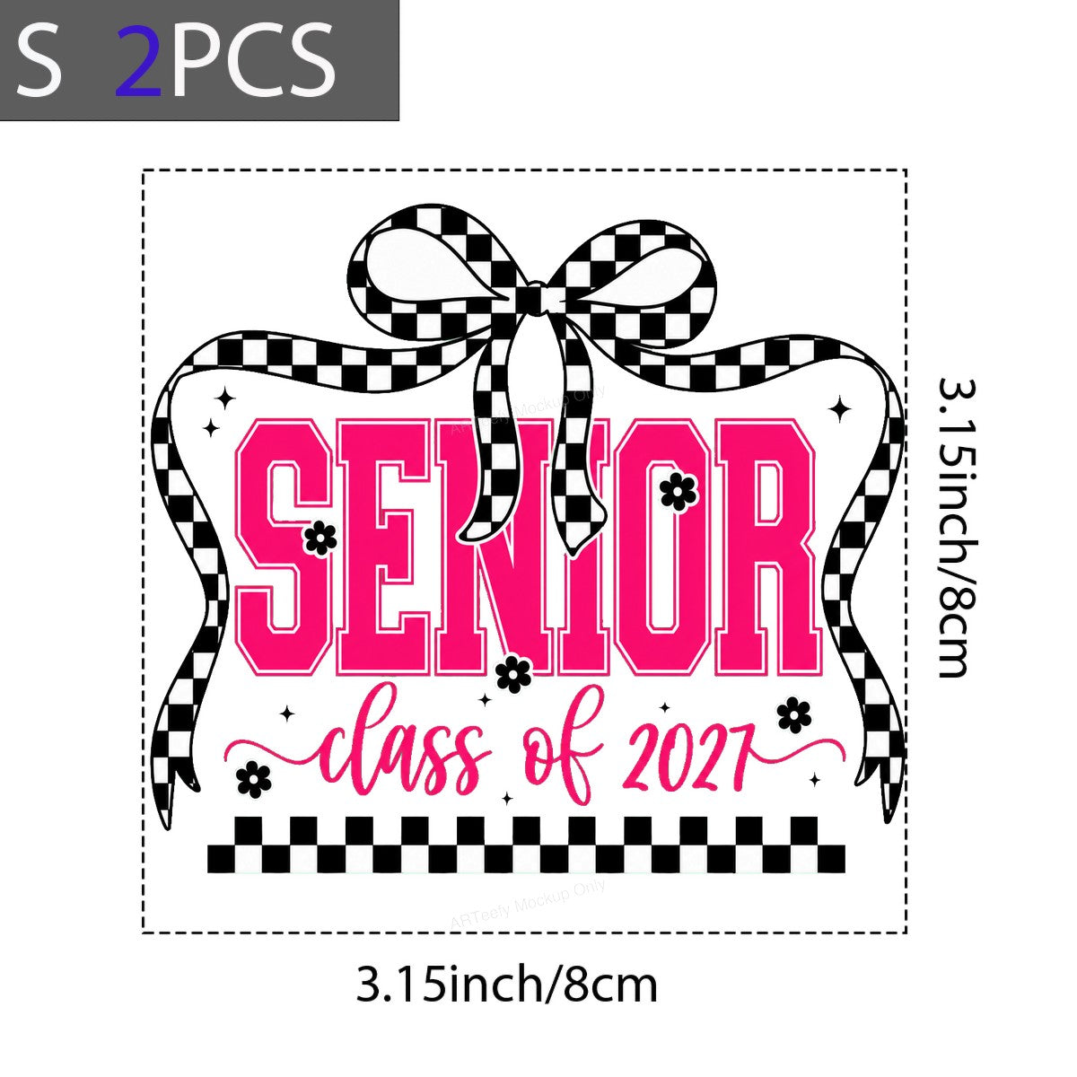 DTF Heat Transfer Senior Class of 2027 Checkered Bow Pink Lettering Graphic for T Shirts Hoodies and Graduation Gifts - 8