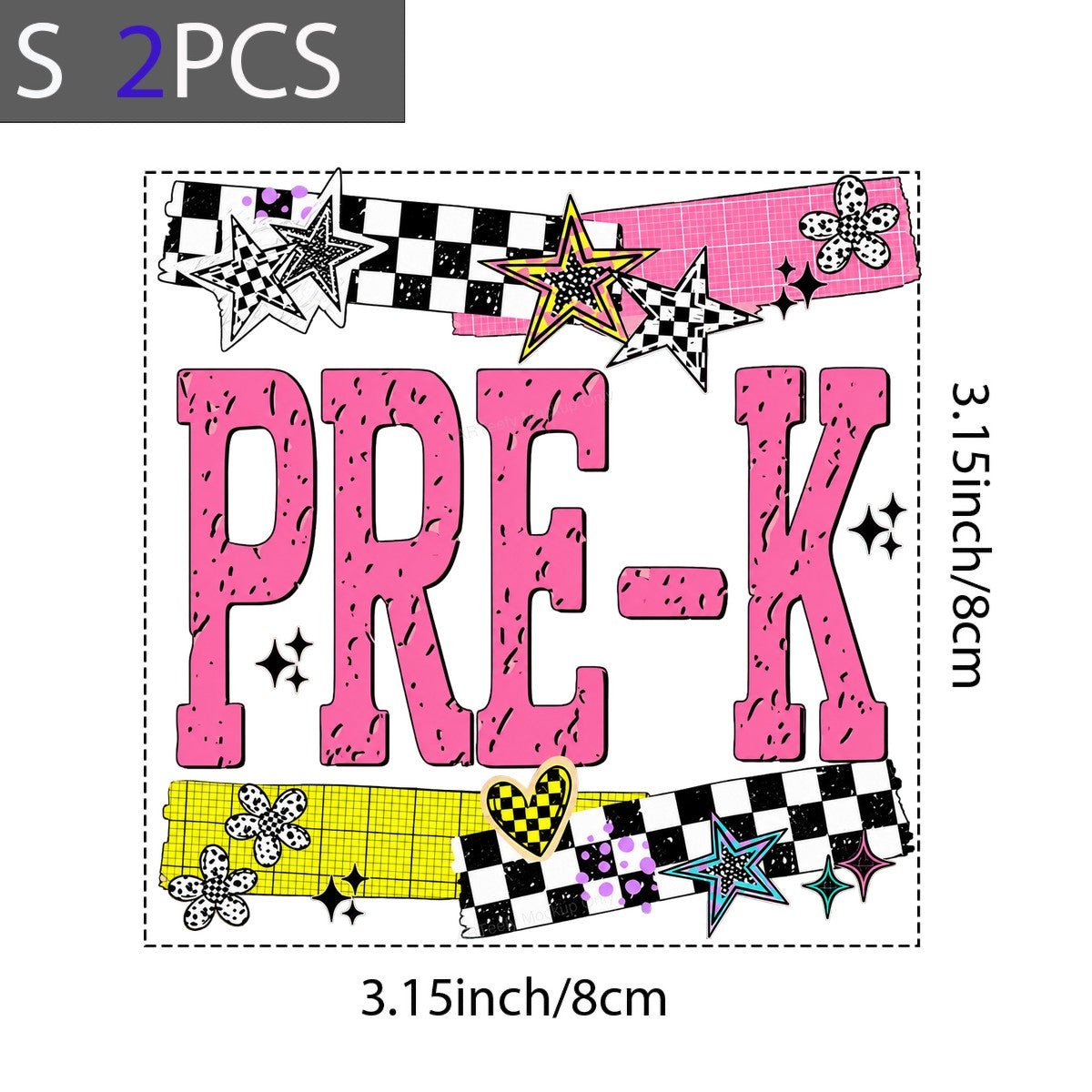 DTF Heat Transfer PRE-K Checkerboard Stars and Hearts Graphic for T Shirts Hoodies and Tote Bags - 8