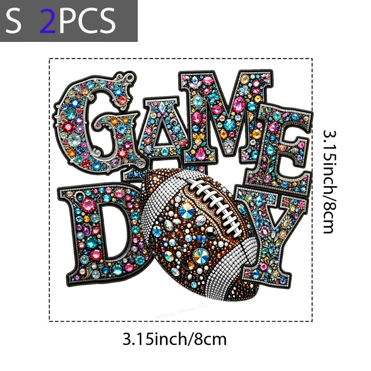 DTF Heat Transfer Game Day Football Rhinestone Jewel Graphic for T Shirts Hoodies and Game Outfits - 8