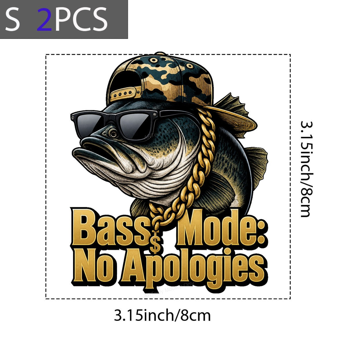 Funny Graphic Transfer Bass Mode No Apologies Cool Rapper Fish with Gold Chain Design for T Shirts Hoodies and Fishing Gifts - 8