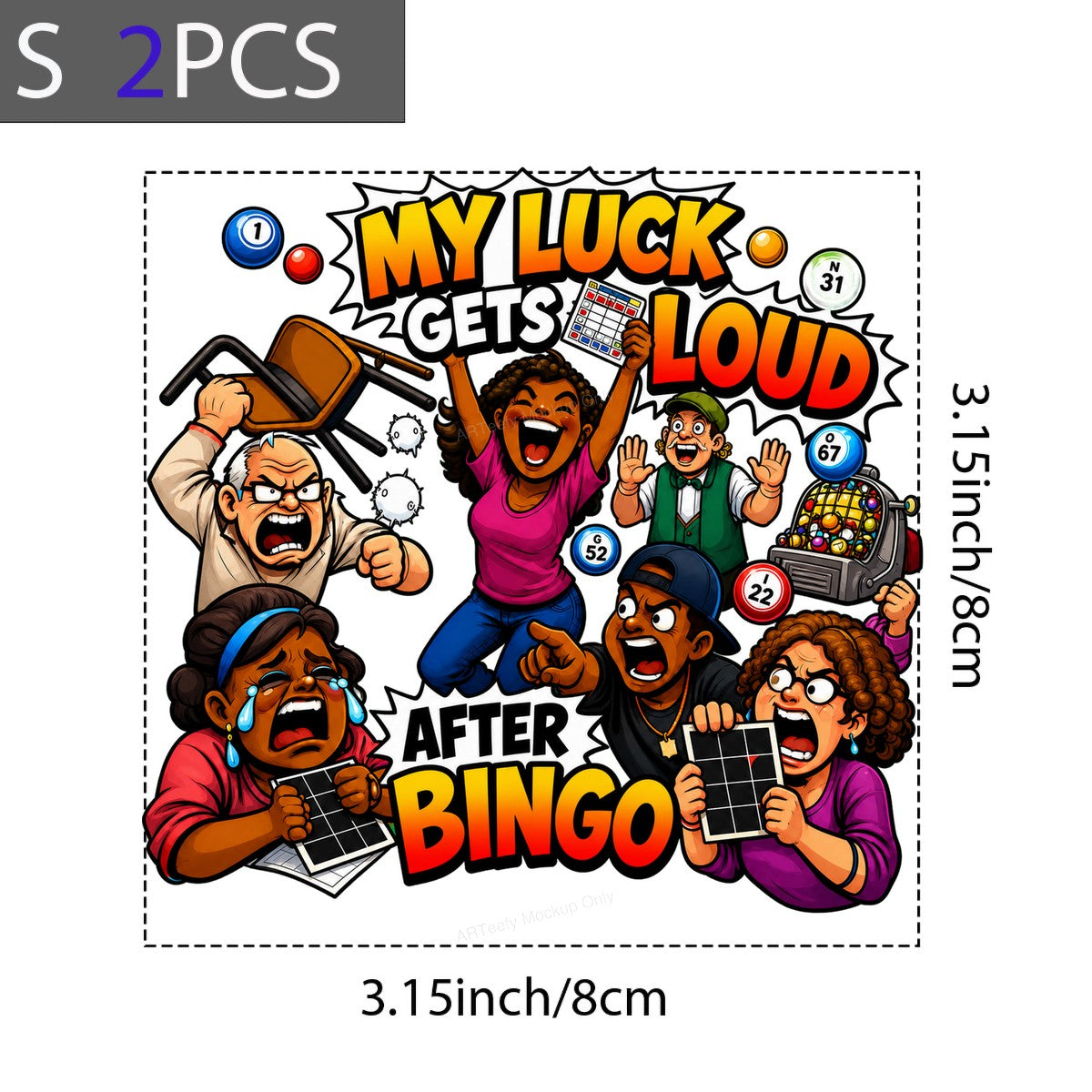 Funny Graphic Transfer My Luck Gets Loud After Bingo Cartoon Players Design for T Shirts Hoodies and Tote Bags - 8