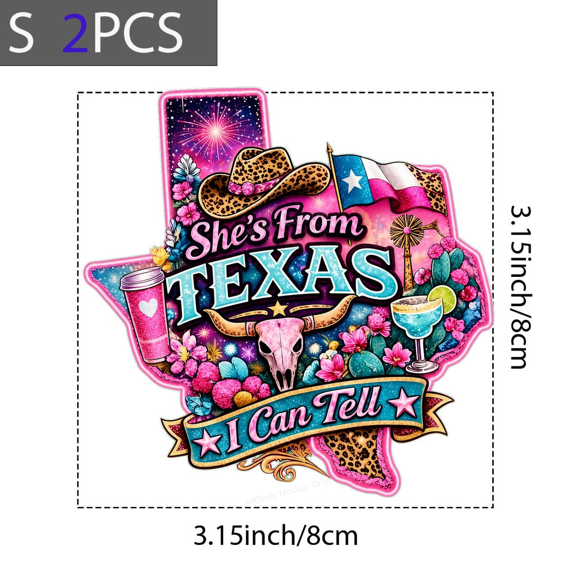 DTF Heat Transfer She’s From Texas I Can Tell Western Cow Skull and Cactus Graphic for T Shirts Hoodies and Tote Bags - 8