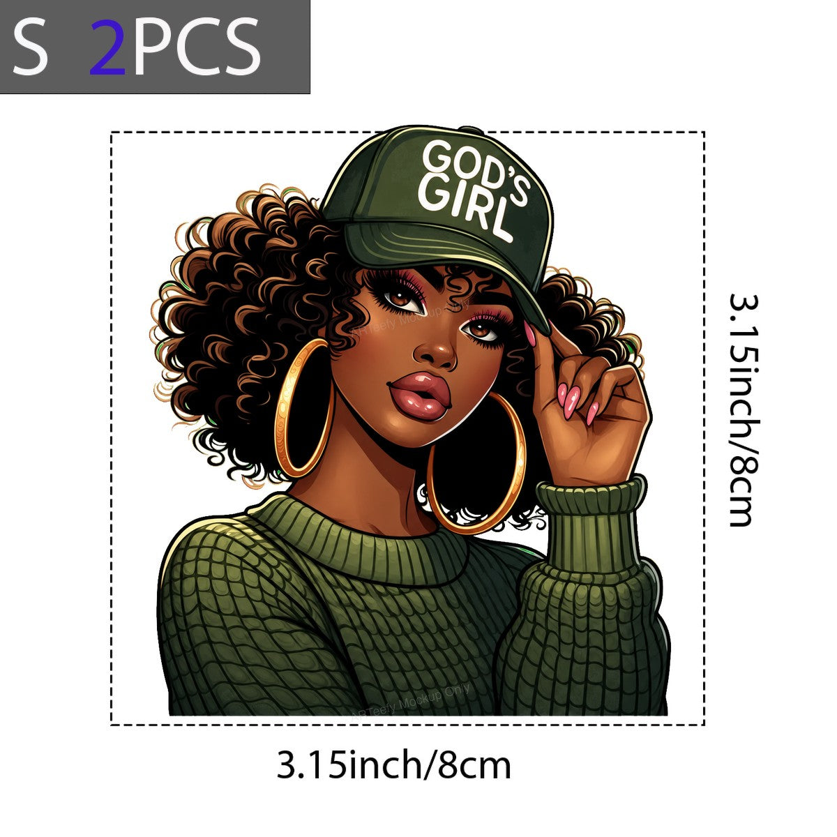 Christian Heat Transfer God’s Girl Afro Woman Graphic with Green Hat for T Shirts Hoodies and Tote Bags - 8