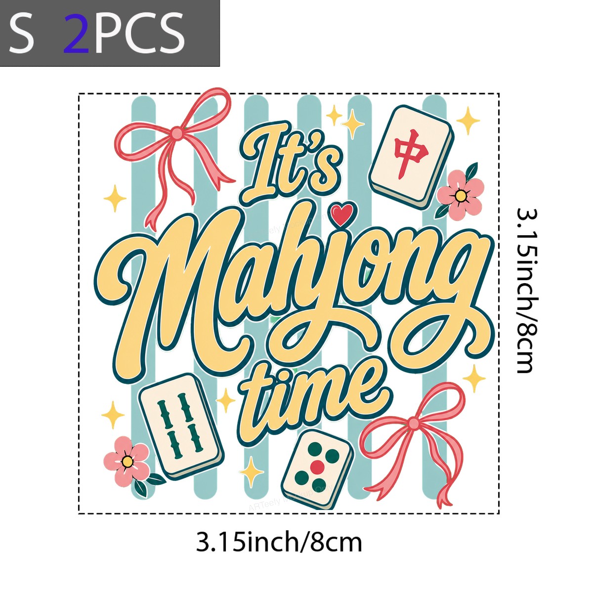 DTF Transfer It’s Mahjong Time Quote with Tiles and Bows Graphic for T Shirts Hoodies and Game Night Gifts - 8