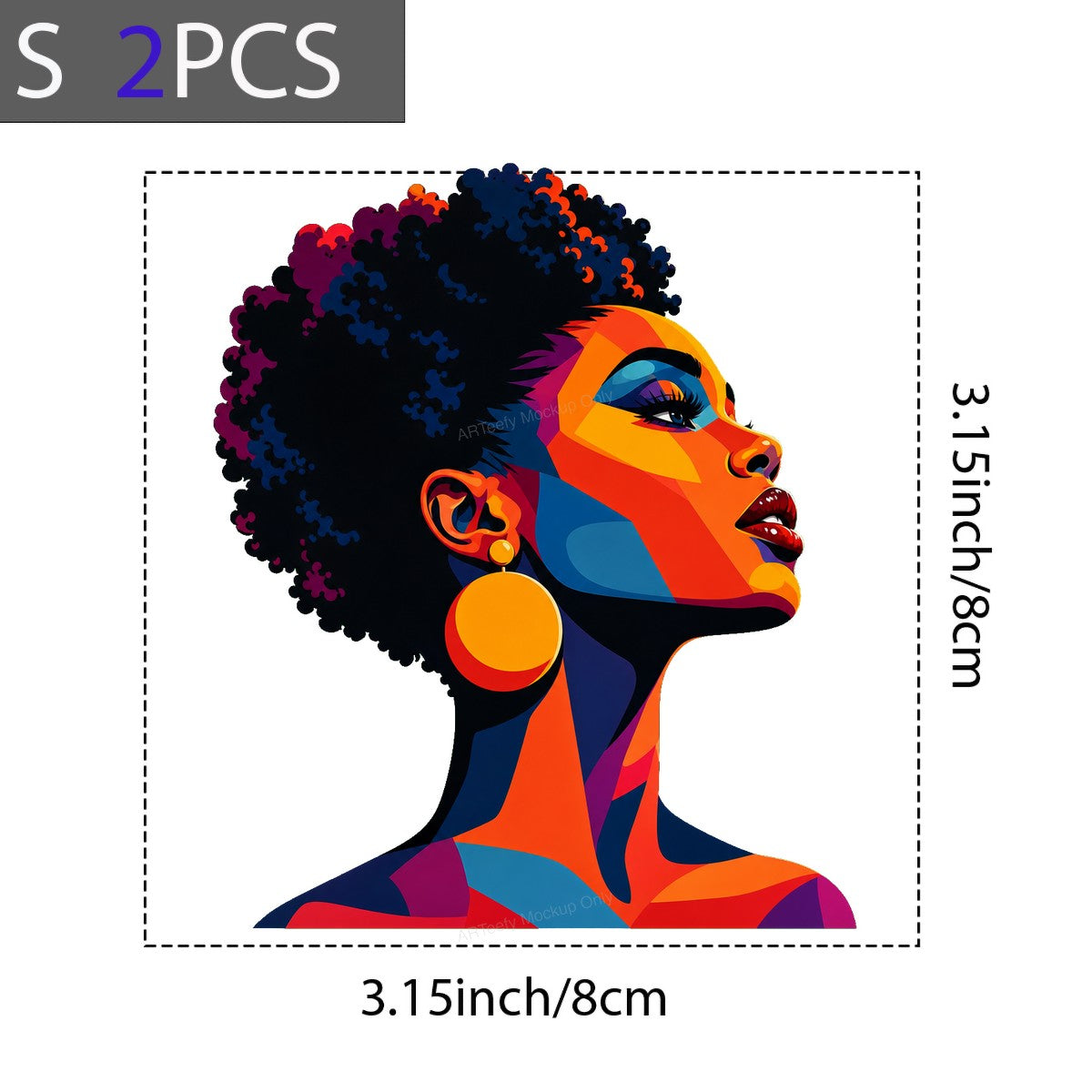 DTF Transfer Afro Woman Portrait Color Block Art Graphic for T Shirts Hoodies and Tote Bags - 8