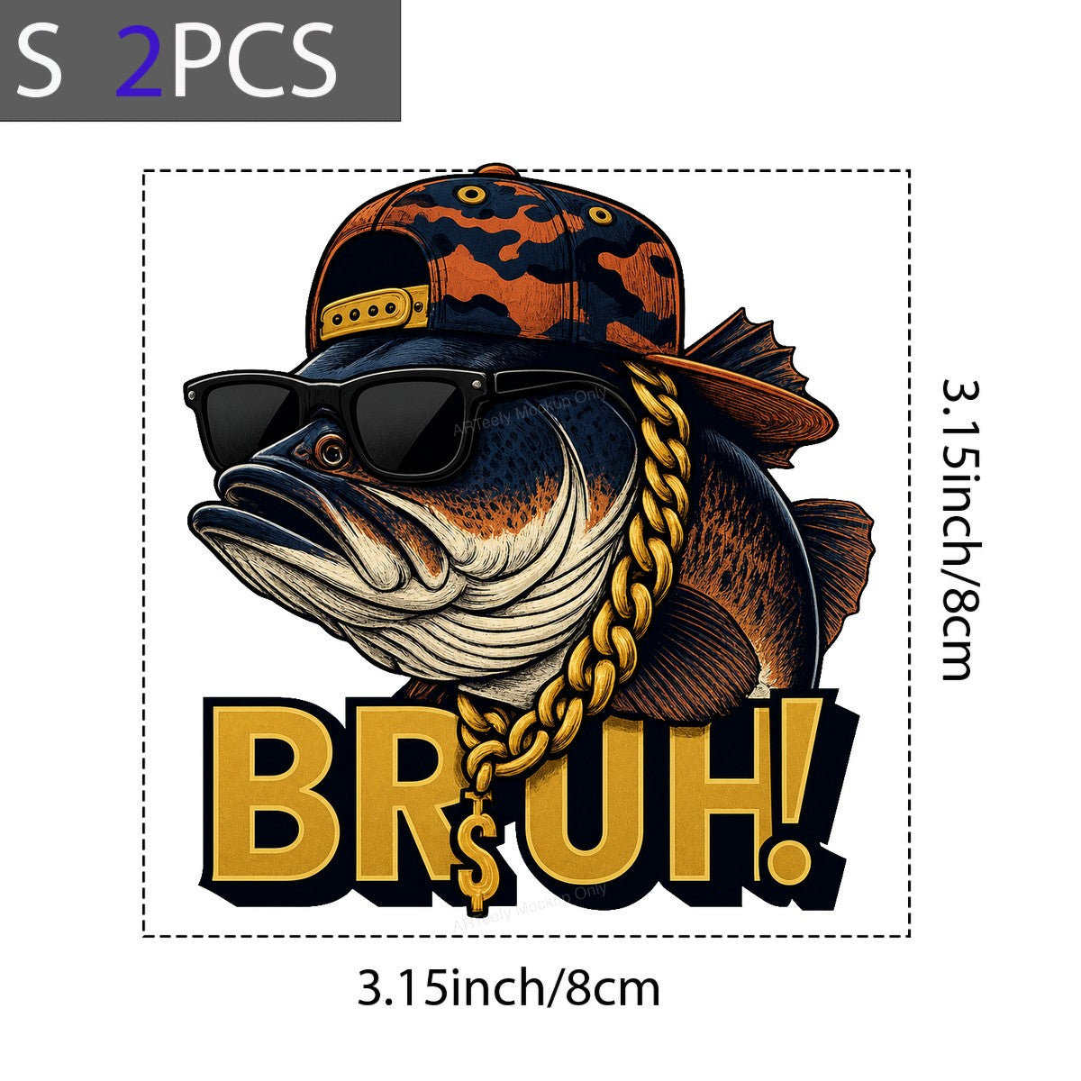 Funny Graphic Transfer Bruh Bass Fish with Sunglasses and Gold Chain Streetwear Design for T Shirts Hoodies and Fishing Apparel - 8