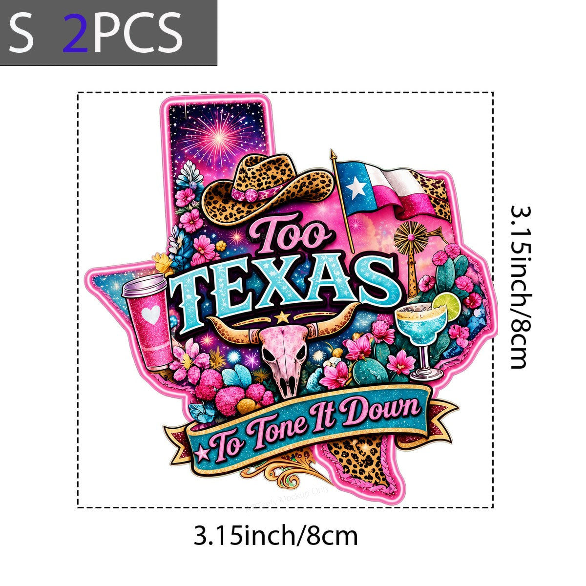 DTF Heat Transfer Too Texas To Tone It Down Western Cowgirl Skull and Cactus Graphic for T Shirts Hoodies and Tote Bags - 8