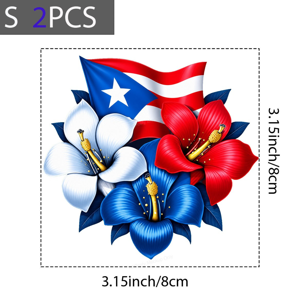 DTF Heat Transfer Puerto Rico Flag with Red White Blue Hibiscus Floral Graphic for T Shirts Hoodies and Tote Bags - 8